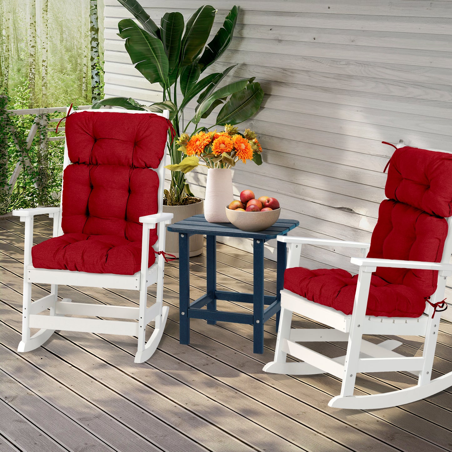 Tufted Outdoor High Back Chair Cushions Patio Rocking Pads for Furniture, Red