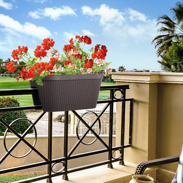 19.6 inch Balcony Rattan Pattern Railing Planter Box with Drainage Holes and Adjustable Brackets - Set of 4 - Aoodor
