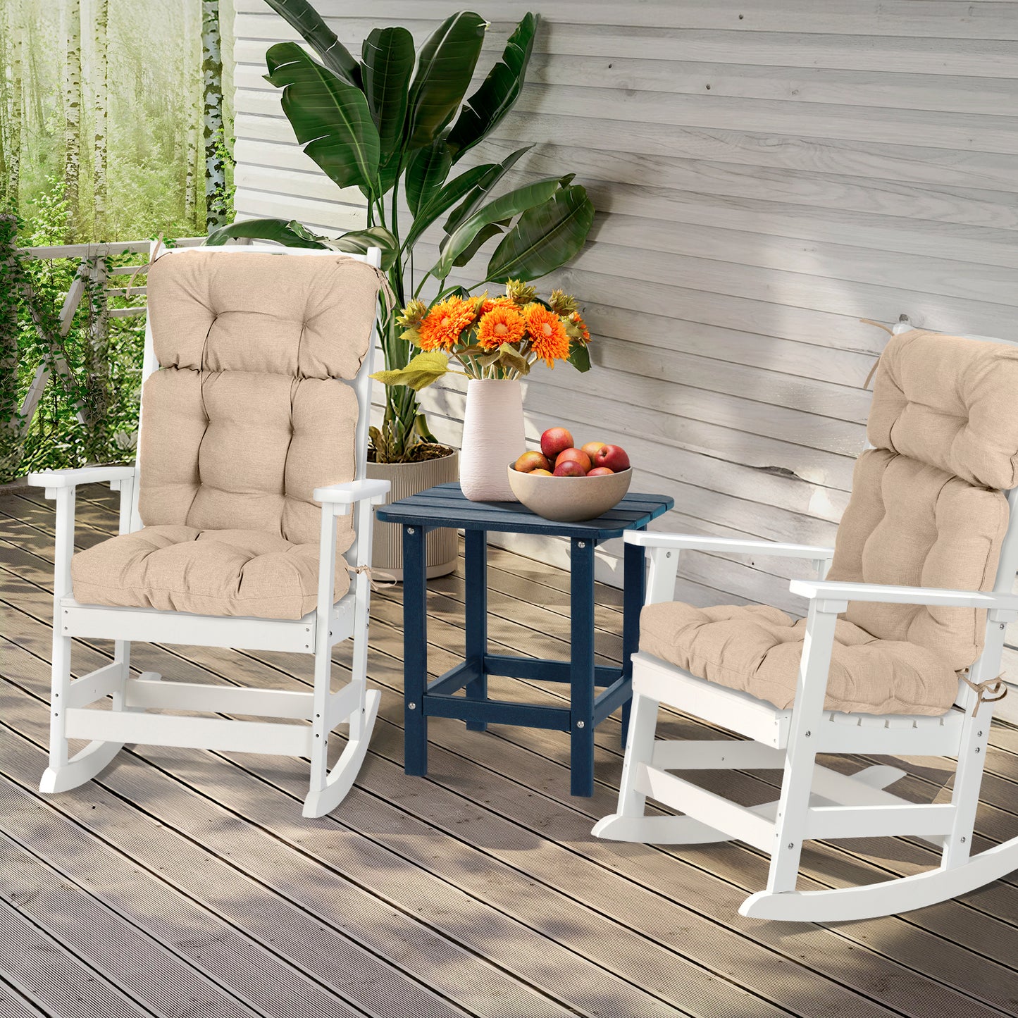 Tufted Outdoor High Back Chair Cushions Patio Rocking Pads for Furniture, Khaki