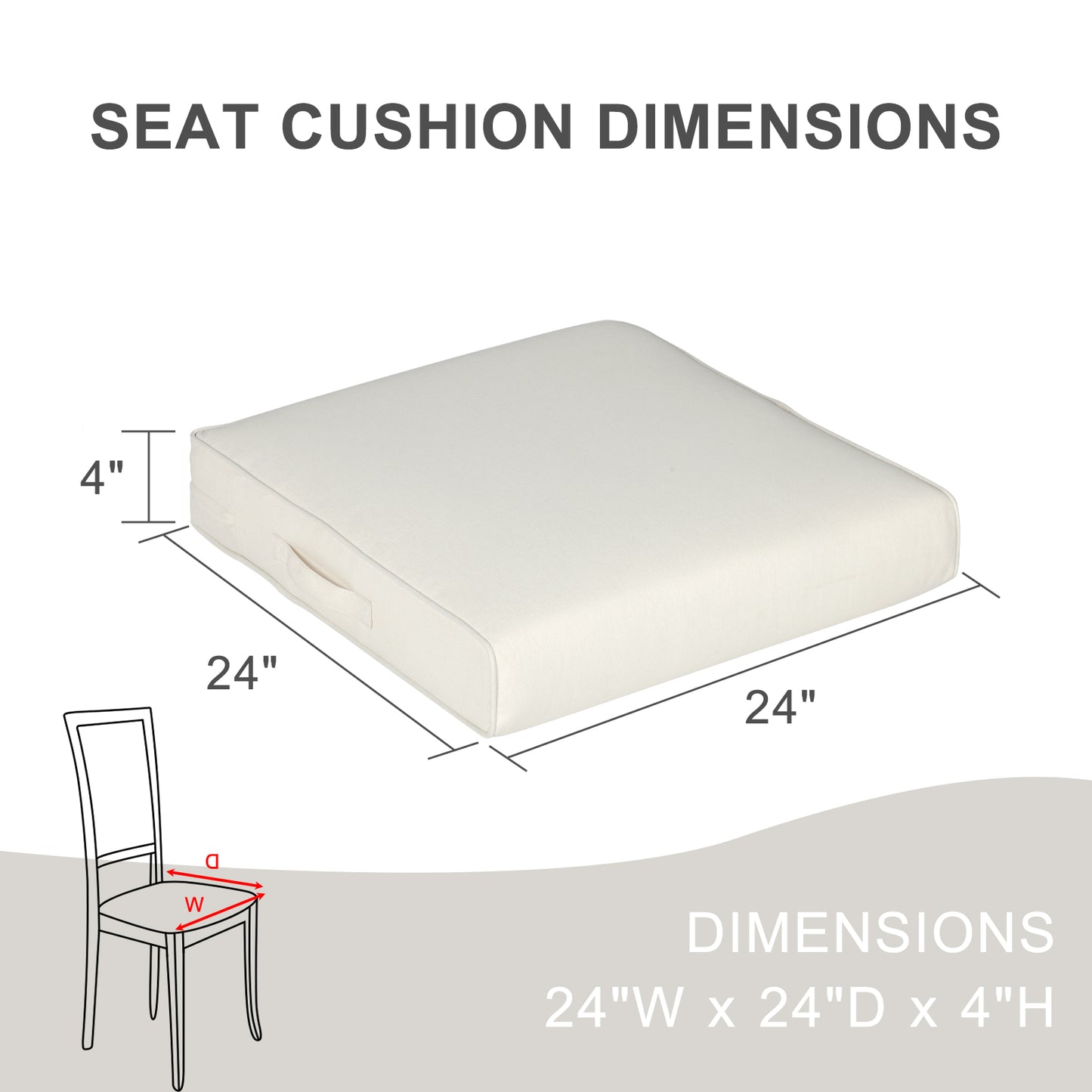 Outdoor Chair Cushions Set of 2 with Handle and Ties, Water Resistant Patio Seat Pads, Ivory