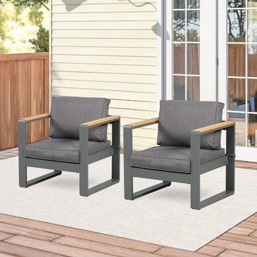 2 PCS Armchairs Aluminum Sofa Couch Deep Seat with Thick Cushions - Aoodor