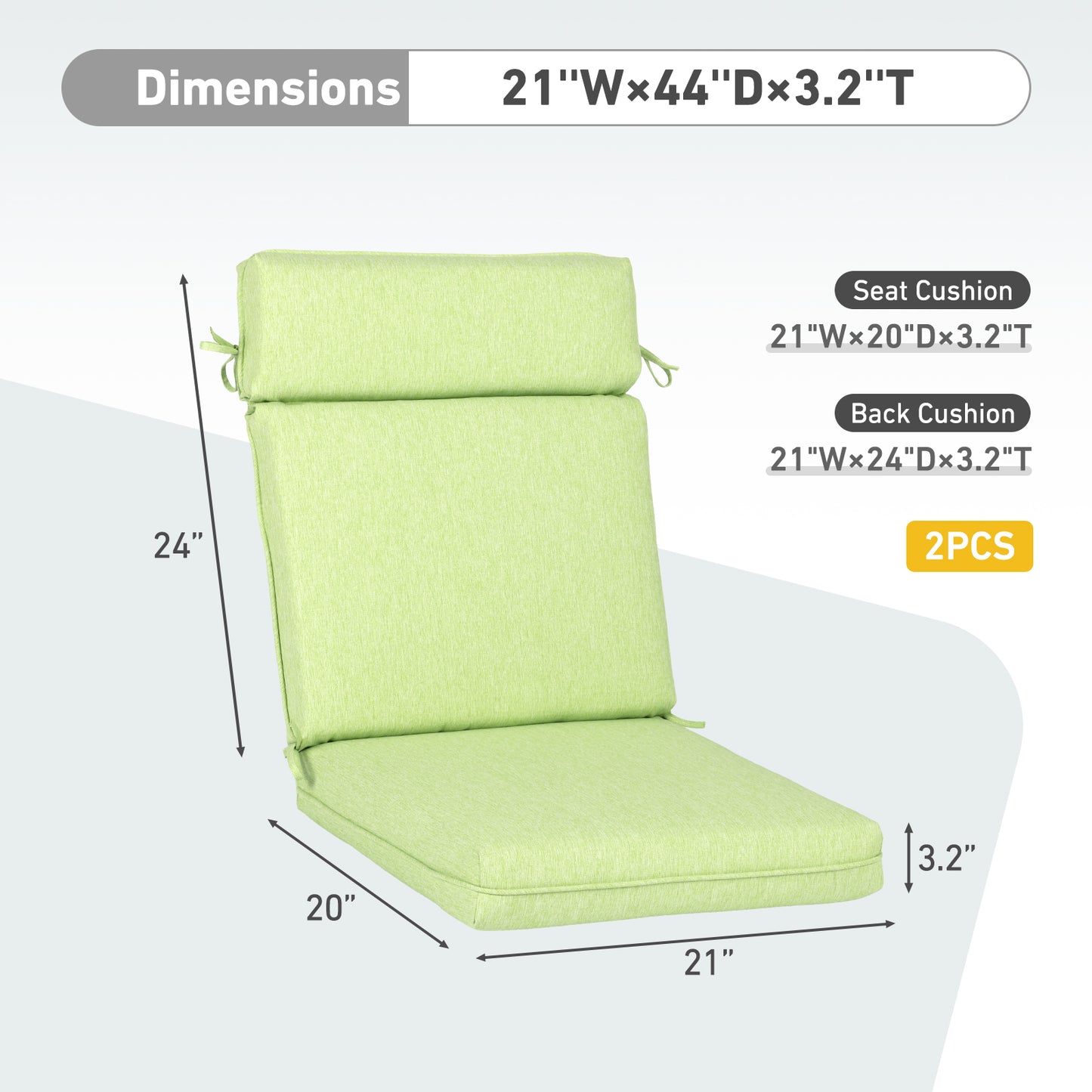 Outdoor High Back Dining Chair Cushion Set, Polyester Fabric, TPU Water Repellent Coating, Green