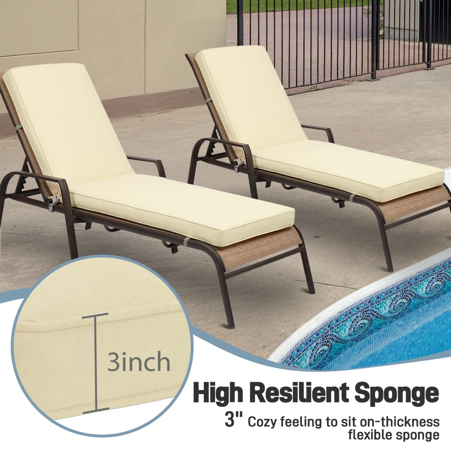 72x21x3 inch Patio Chaise Lounger Cushions Set of 2 - Beige