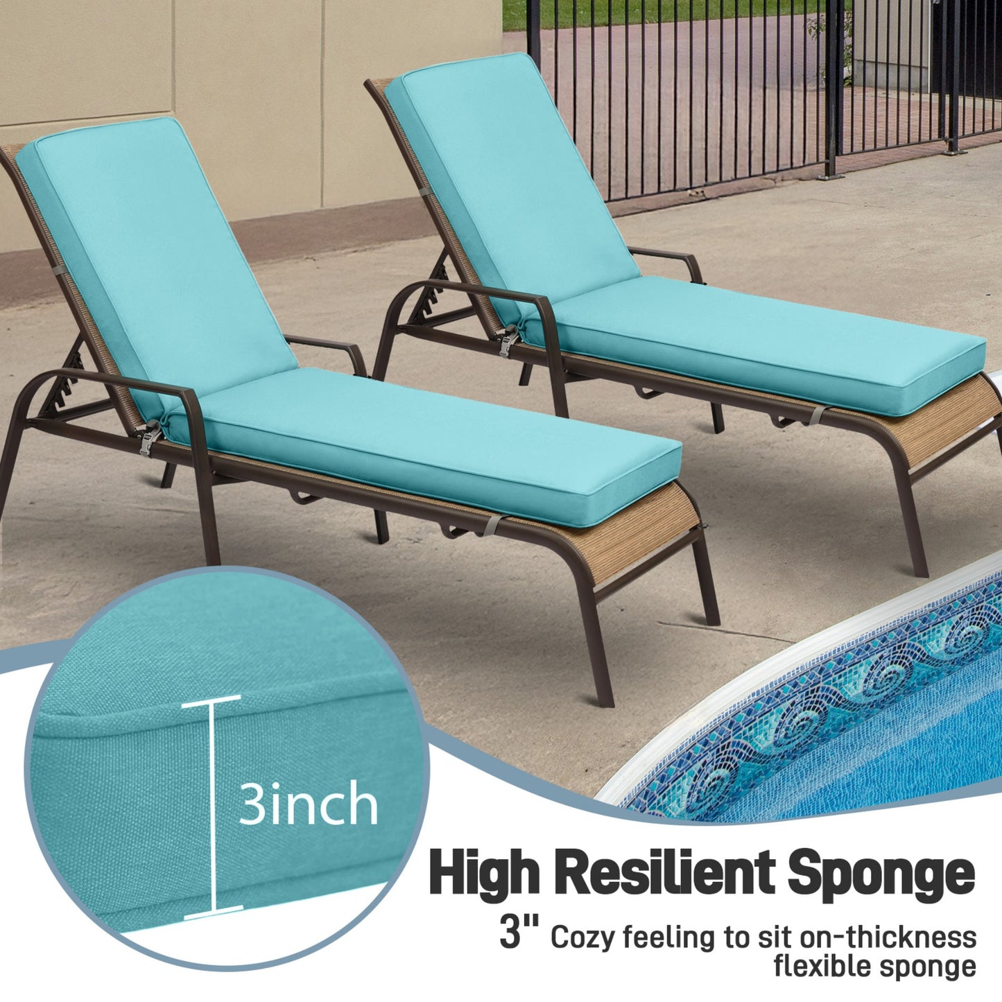 72x21x3 inch Patio Chaise Lounger Cushions Set of 2 - Blue