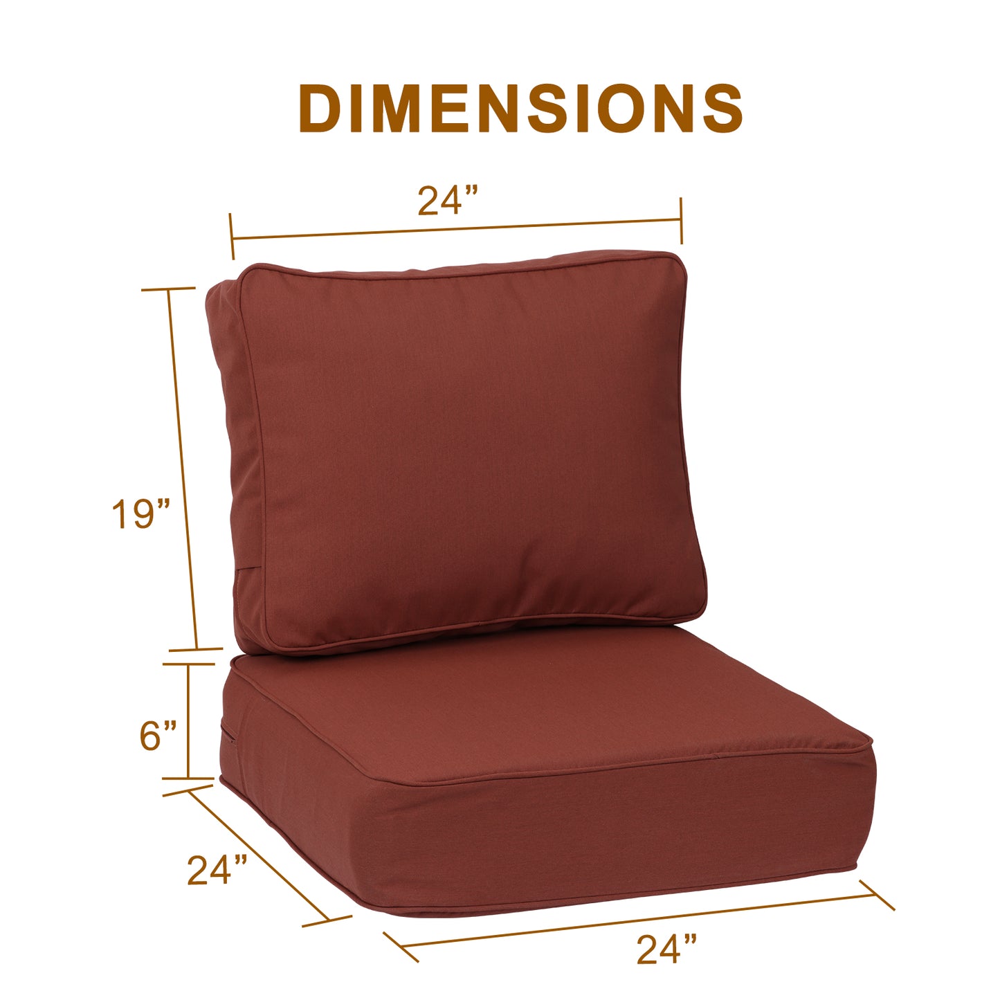 Premium Sunbrella Fabric Outdoor Patio Chair Cushions Set, Canvas Henna