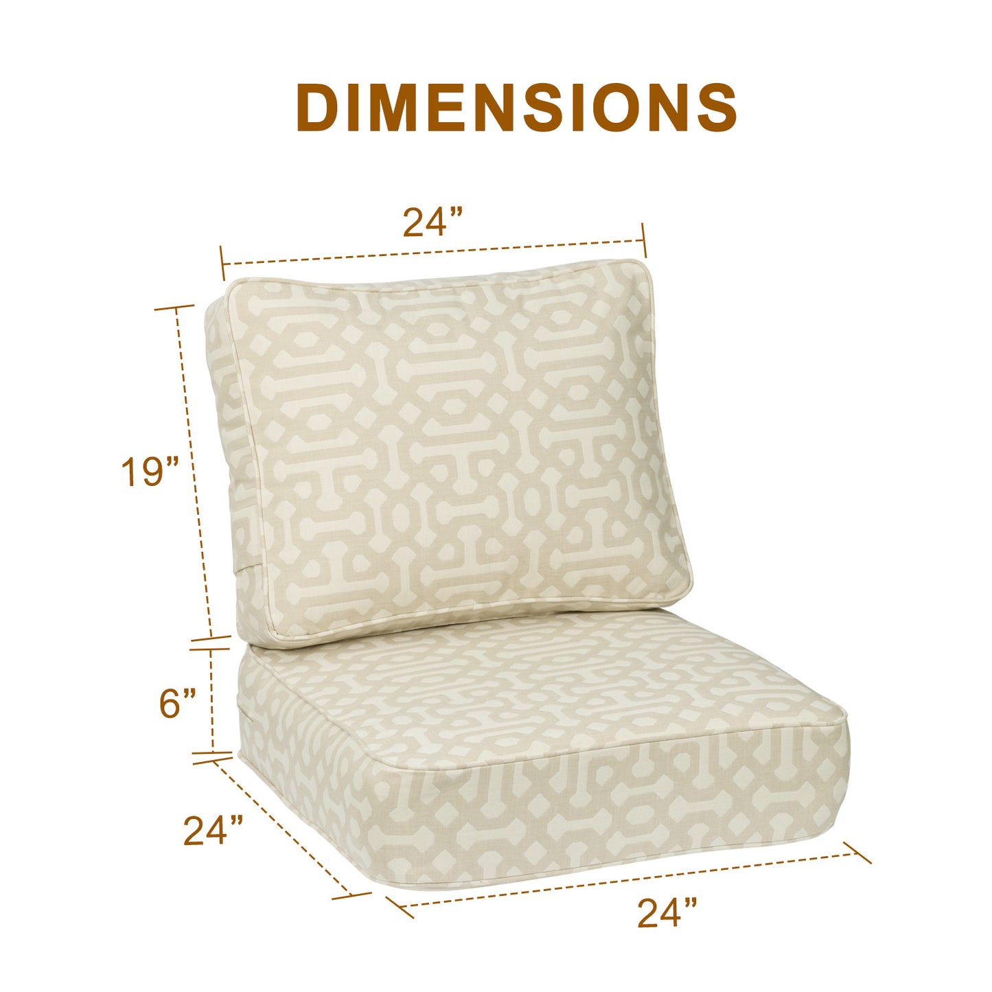 Premium Sunbrella Fabric Outdoor Patio Chair Cushions Set, Fretwork Flax