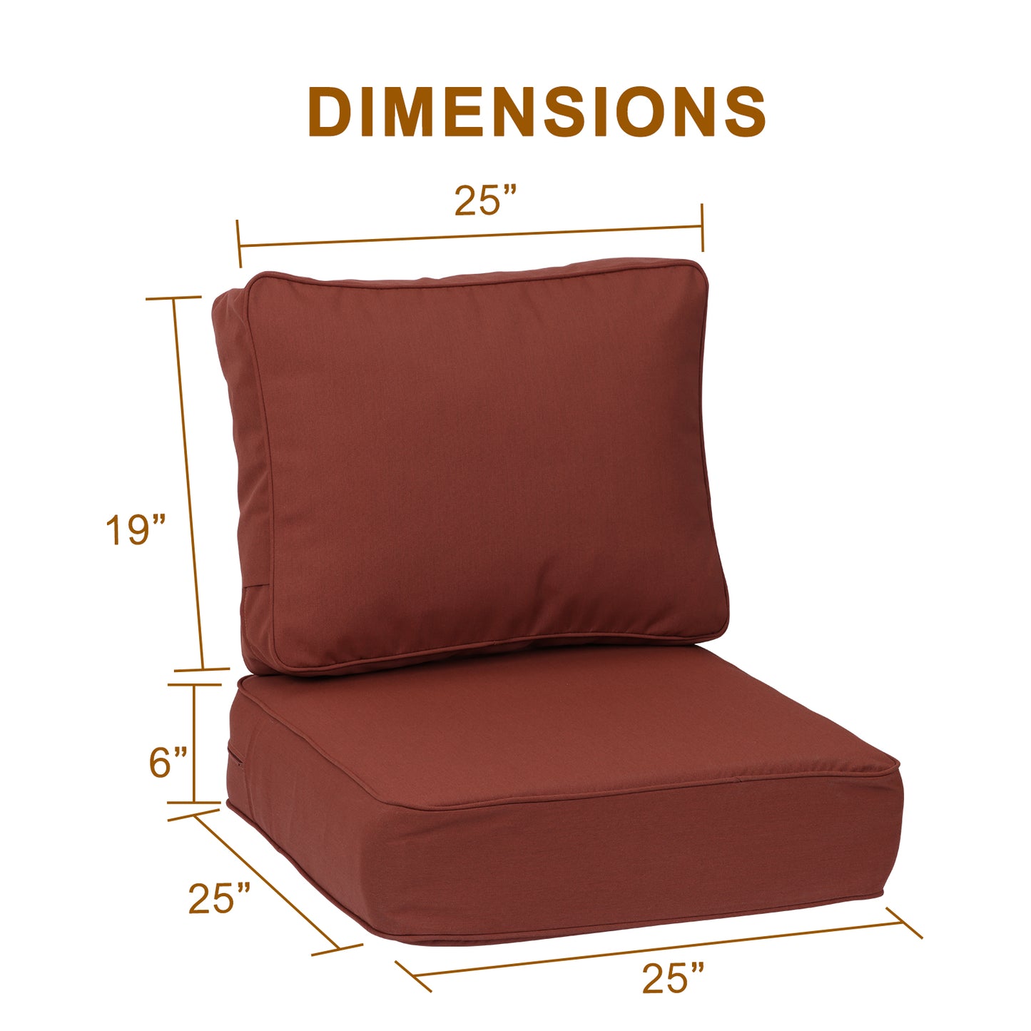 Premium Sunbrella Fabric Outdoor Patio Chair Cushions Set, Canvas Henna
