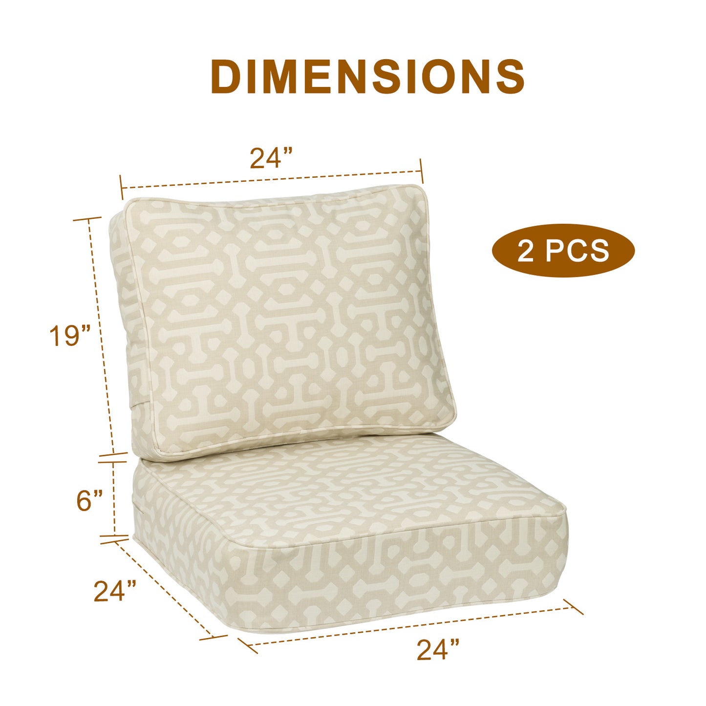 Premium Sunbrella Fabric Outdoor Patio Chair Cushions Set, Fretwork Flax