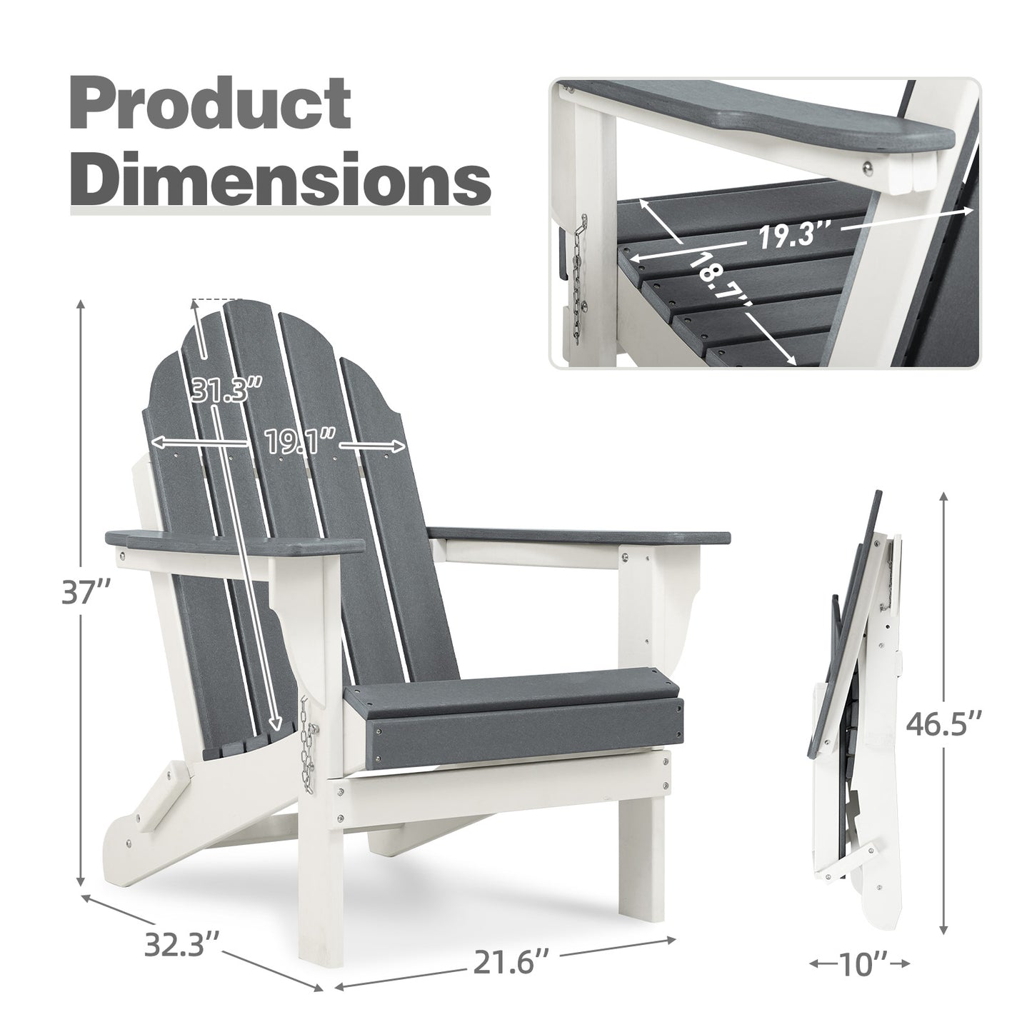 32(L)x22(W)x37(H) inch Folding Adirondack Chair