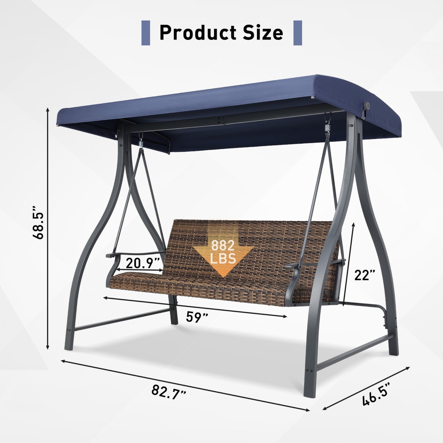 3-Seat Outdoor Rattan Patio Swing with Adjustable Canopy