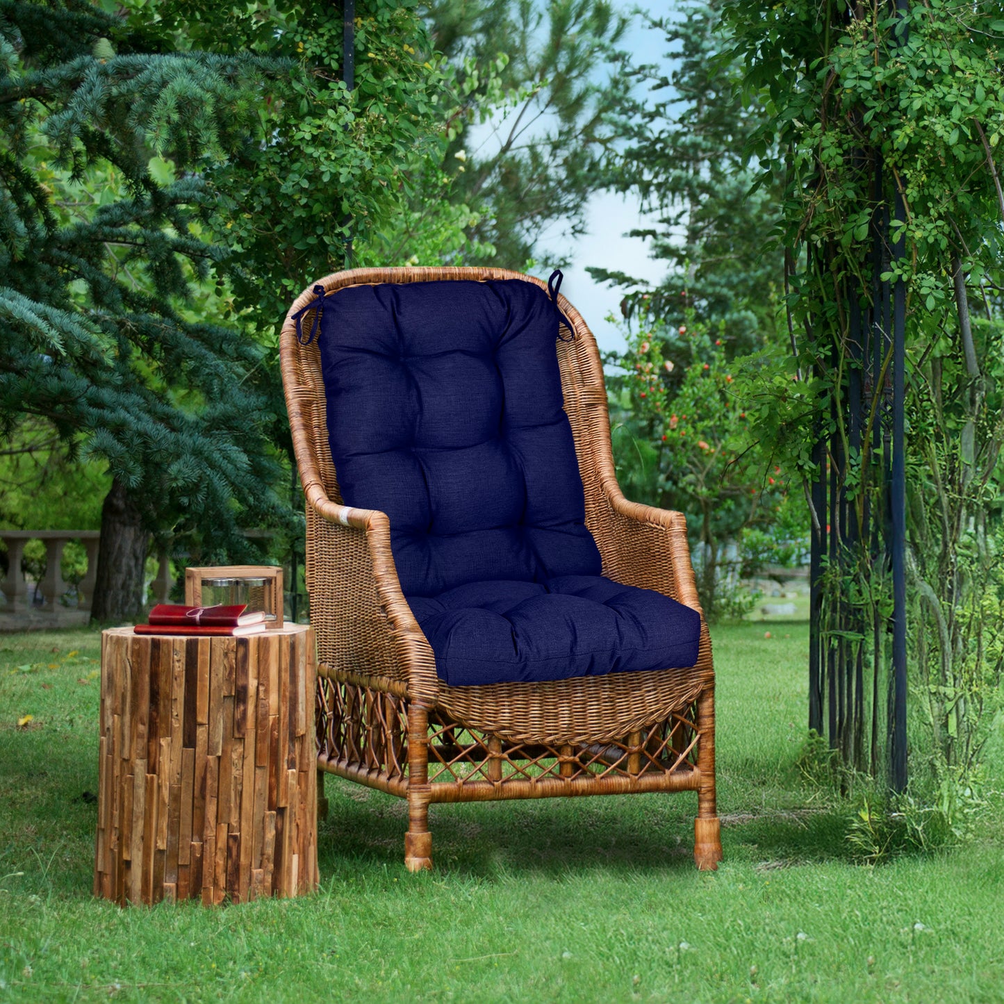Tufted Outdoor High Back Chair Cushions Patio Replacement Cushion, Dark Blue