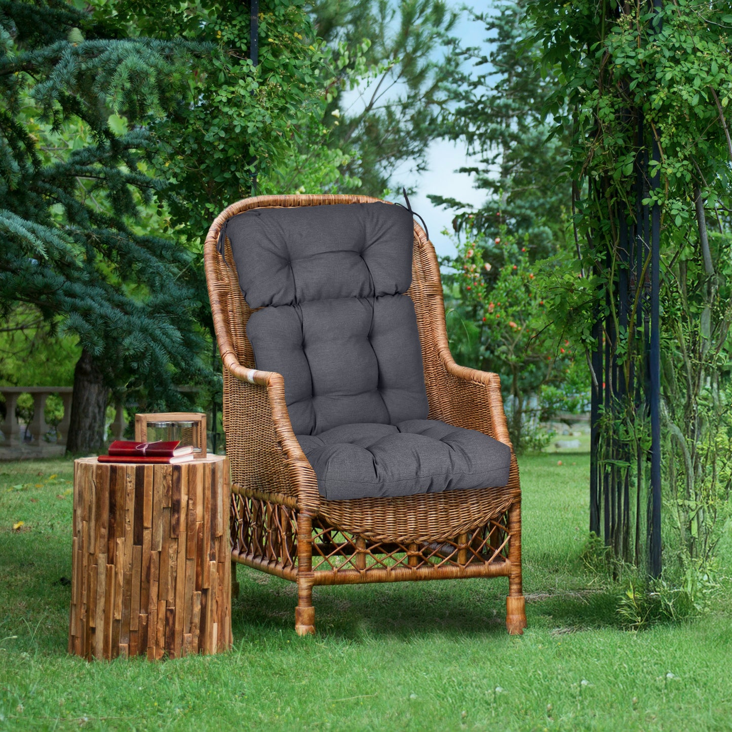 Tufted Outdoor High Back Chair Cushions Patio Rocking Pads for Furniture, Dark Gray
