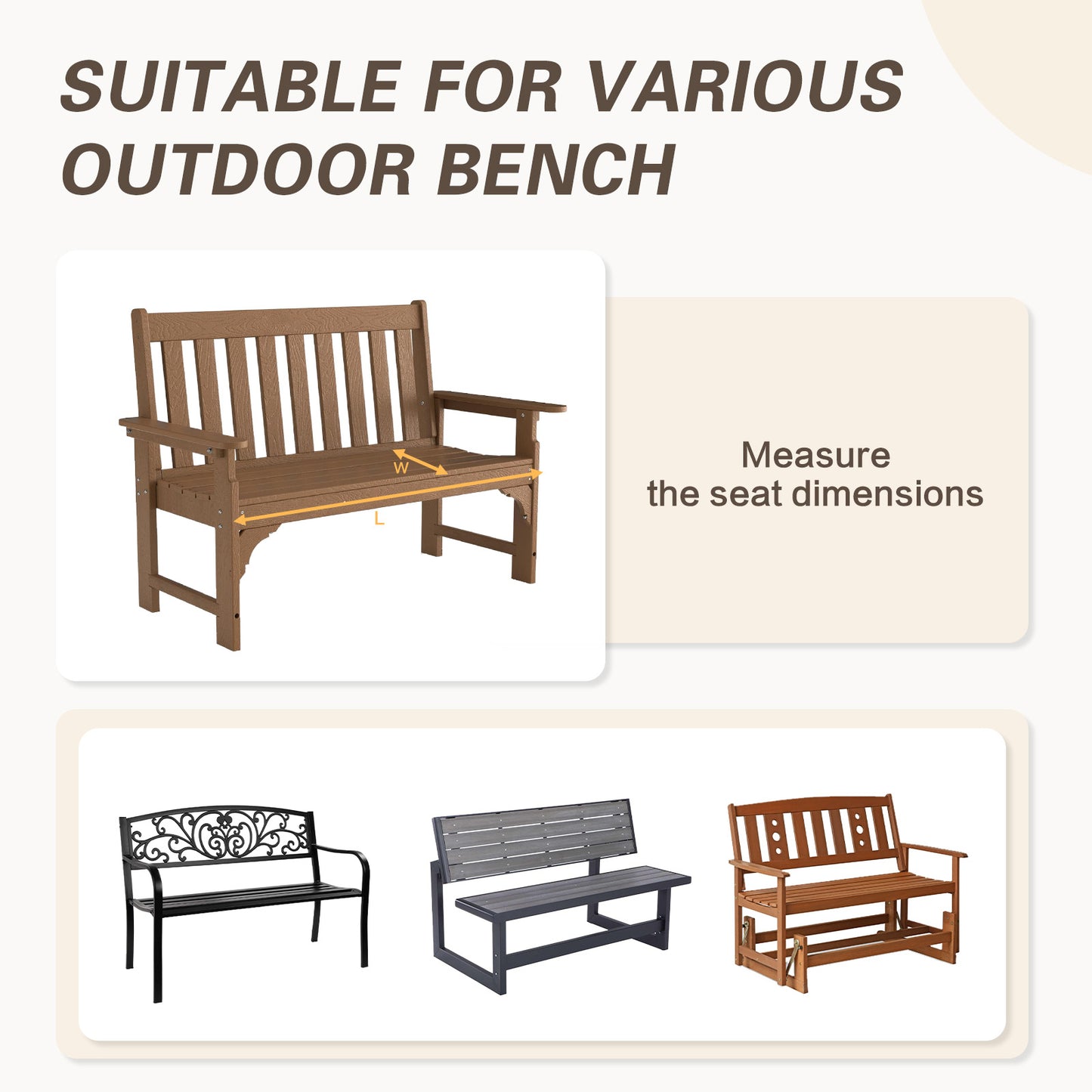 Outdoor Polyester Tufted Bench Cushion, Water & Fade Resistant, Khaki - Aoodor