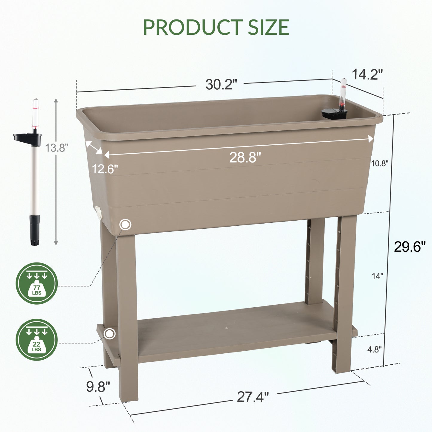 30×14×30 inch Elevated Raised Planter Box with Legs, Water Level Indicator - Set of 3