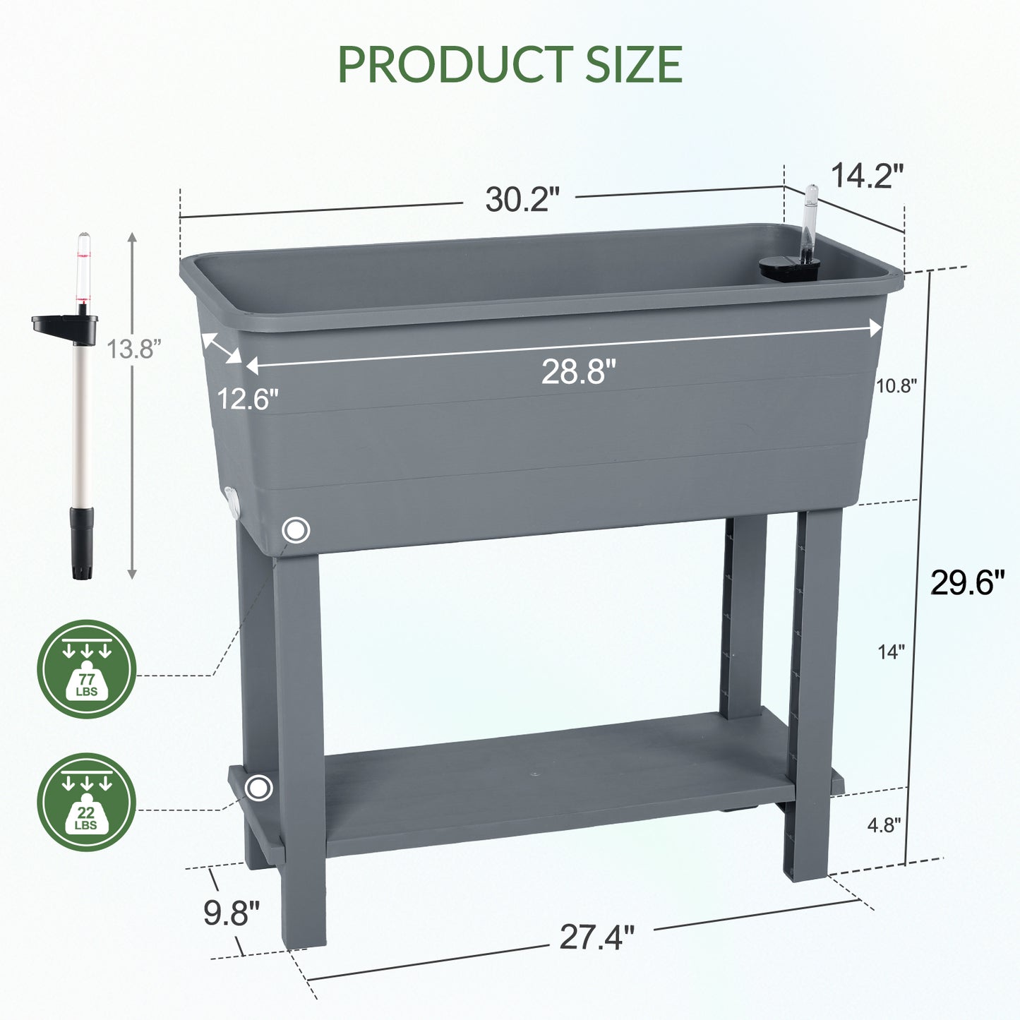 30×14×30 inch Elevated Raised Planter Box with Legs, Water Level Indicator - Set of 3