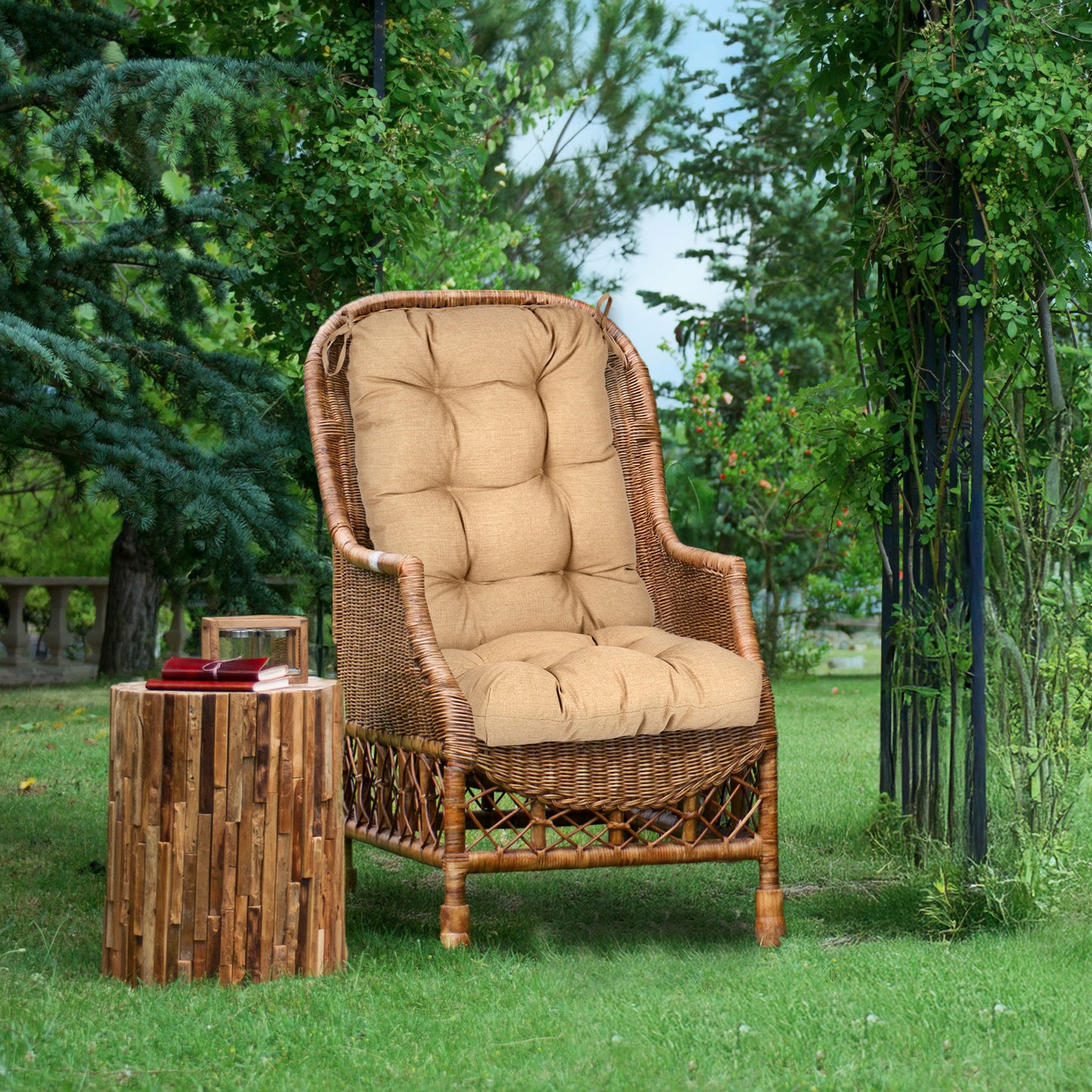 Tufted Outdoor High Back Chair Cushions Patio Replacement Cushion, Brown