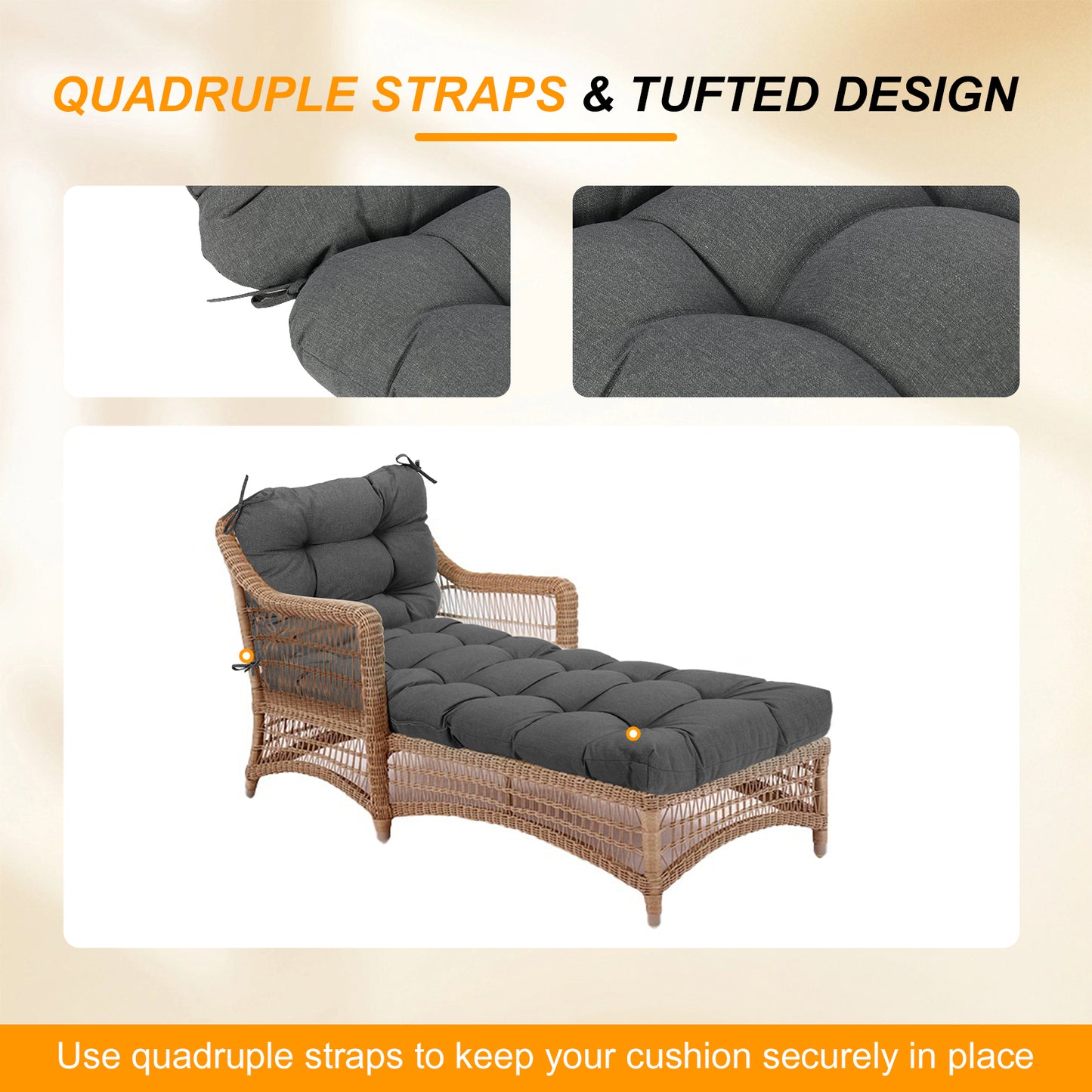 76"x22"x5.1" Polyester Tufted Chaise Lounge Cushion for Outdoor Wicker Chaise Lounge Use, 2 Packs - Dark Gray