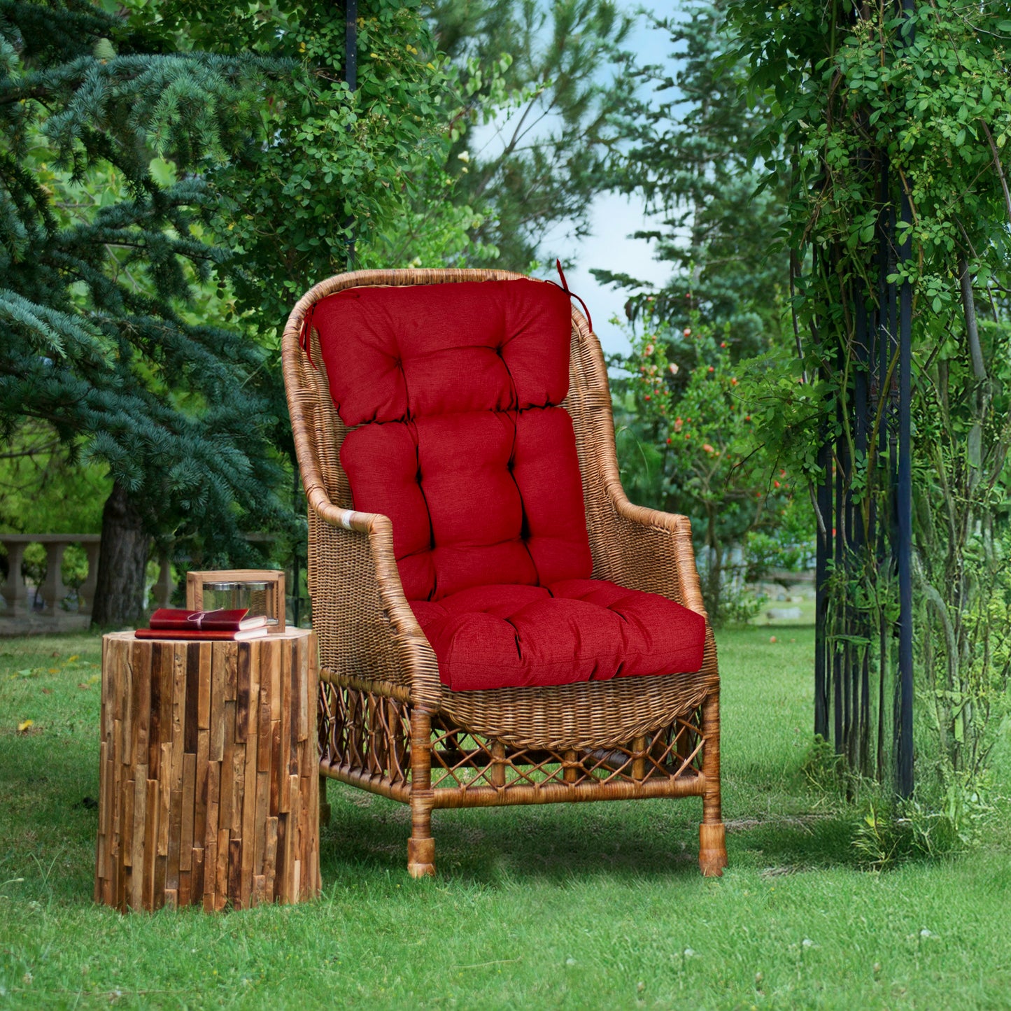 Tufted Outdoor High Back Chair Cushions Patio Rocking Pads for Furniture, Red