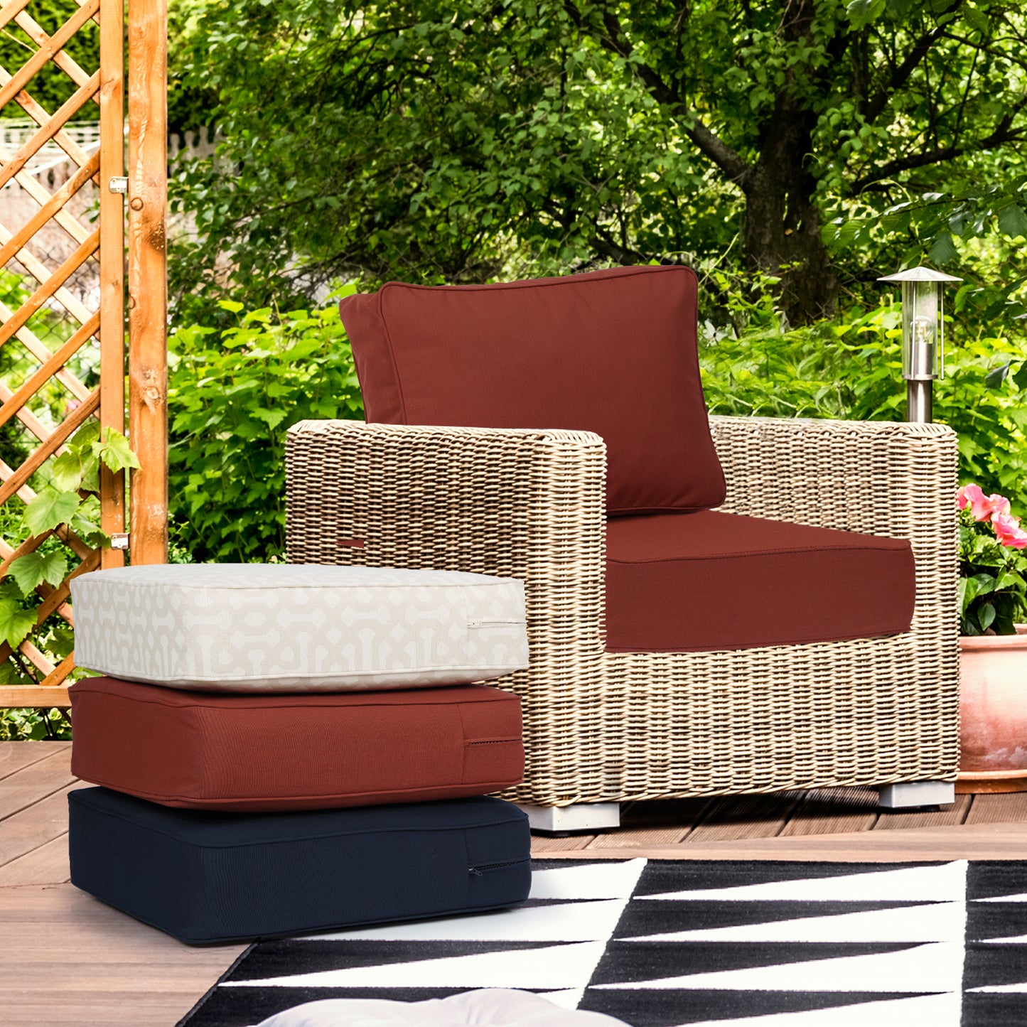 Premium Sunbrella Fabric Outdoor Patio Chair Cushions Set, Canvas Henna
