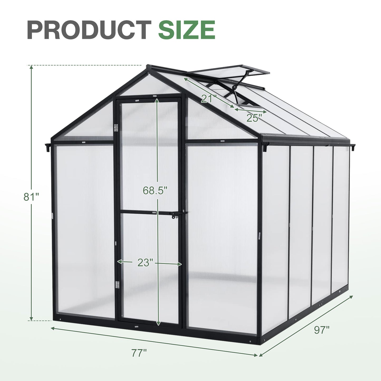 6x8/6x10 ft. Walk-in Polycarbonate Greenhouse with Roof Vent and Door lock