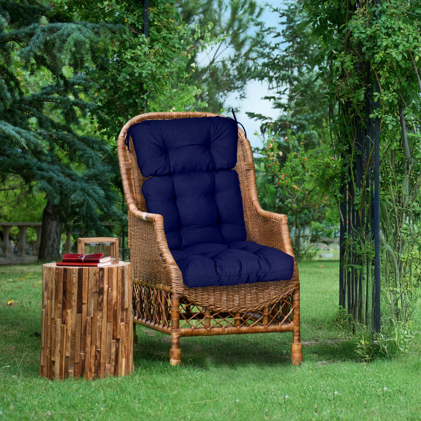 Tufted Outdoor High Back Chair Cushions Patio Rocking Pads for Furniture, Dark Blue