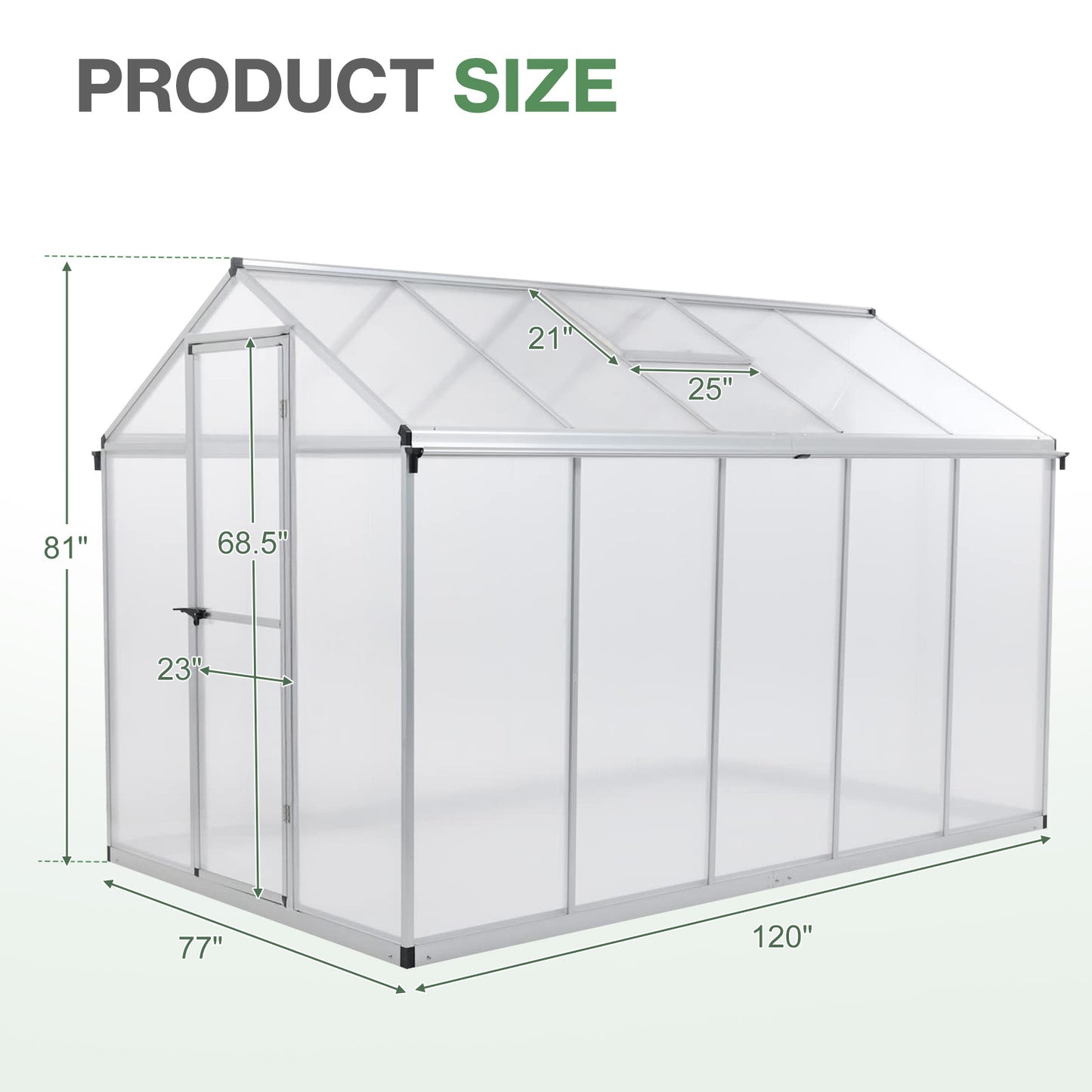 6x8/6x10 ft. Walk-in Polycarbonate Greenhouse with Roof Vent and Door lock