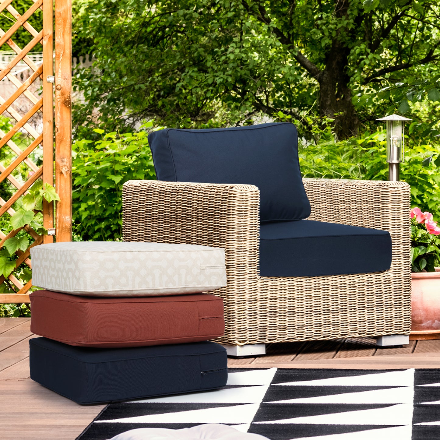 Premium Sunbrella Fabric Outdoor Patio Chair Cushions Set, Canvas Navy