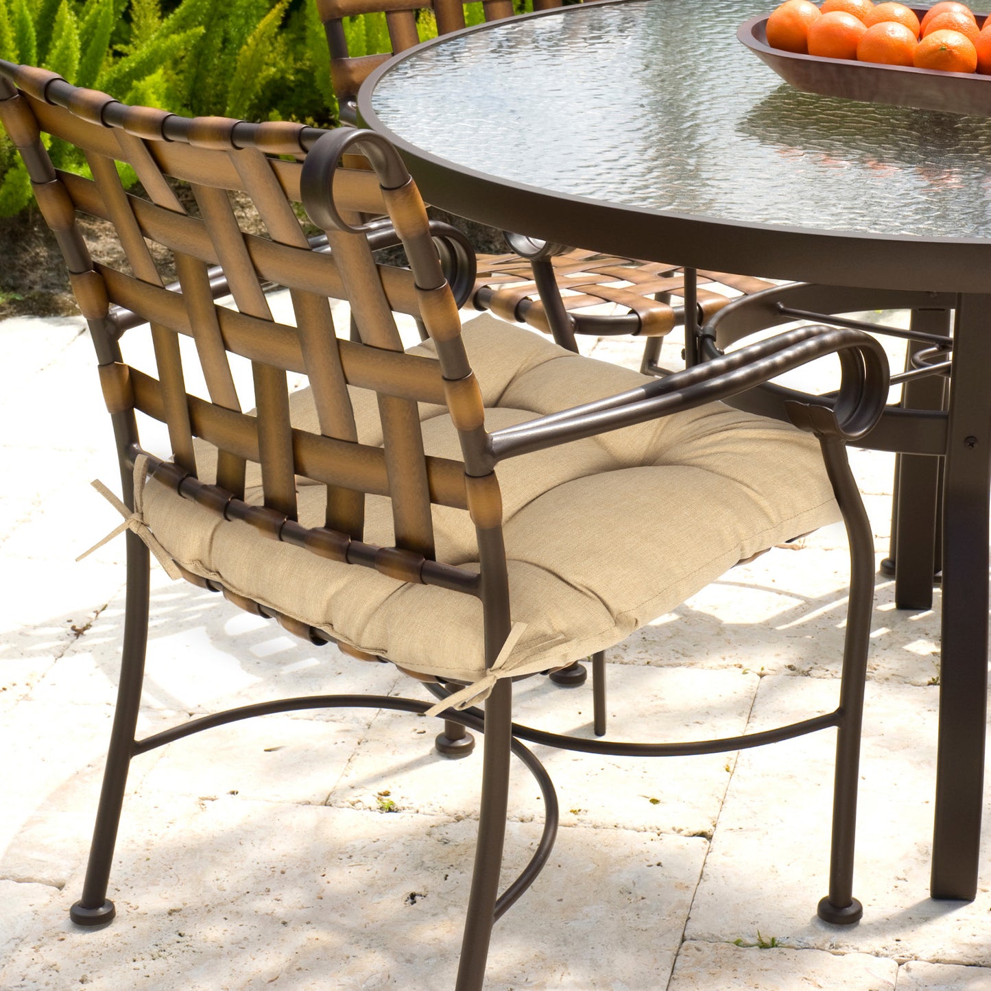 19x19x5 Inch Tufted Outdoor Chair Cushions, Water and Fade Resistant Polyester Dining Chair Pads with Ties - Brown