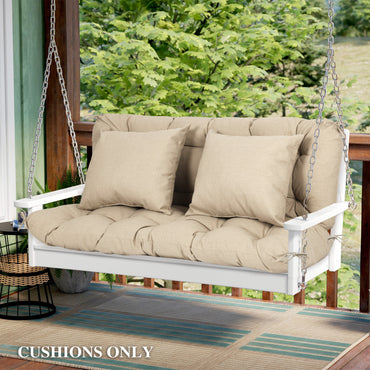 59" Tufted Porch Swing Cushions, Extra 5.1" Thick Outdoor Swing Bench Replacement Cushion with Backrest and 2 Pillows - Khaki - Aoodor