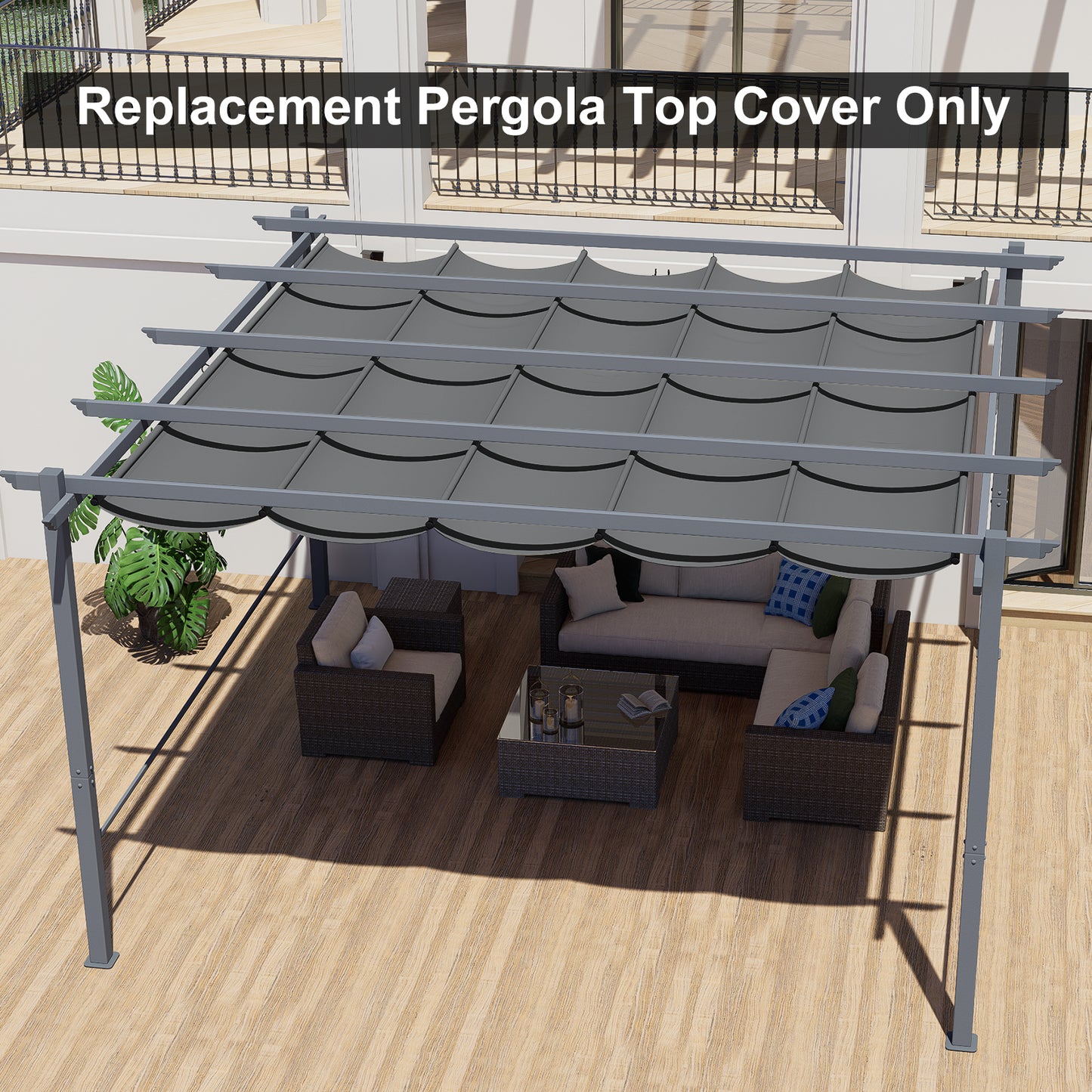 Pergola Replacement Canopy - Retractable Sun Shade Cover with Water-Resistant & UPF 50+ UV Blocking for Outdoor Patio