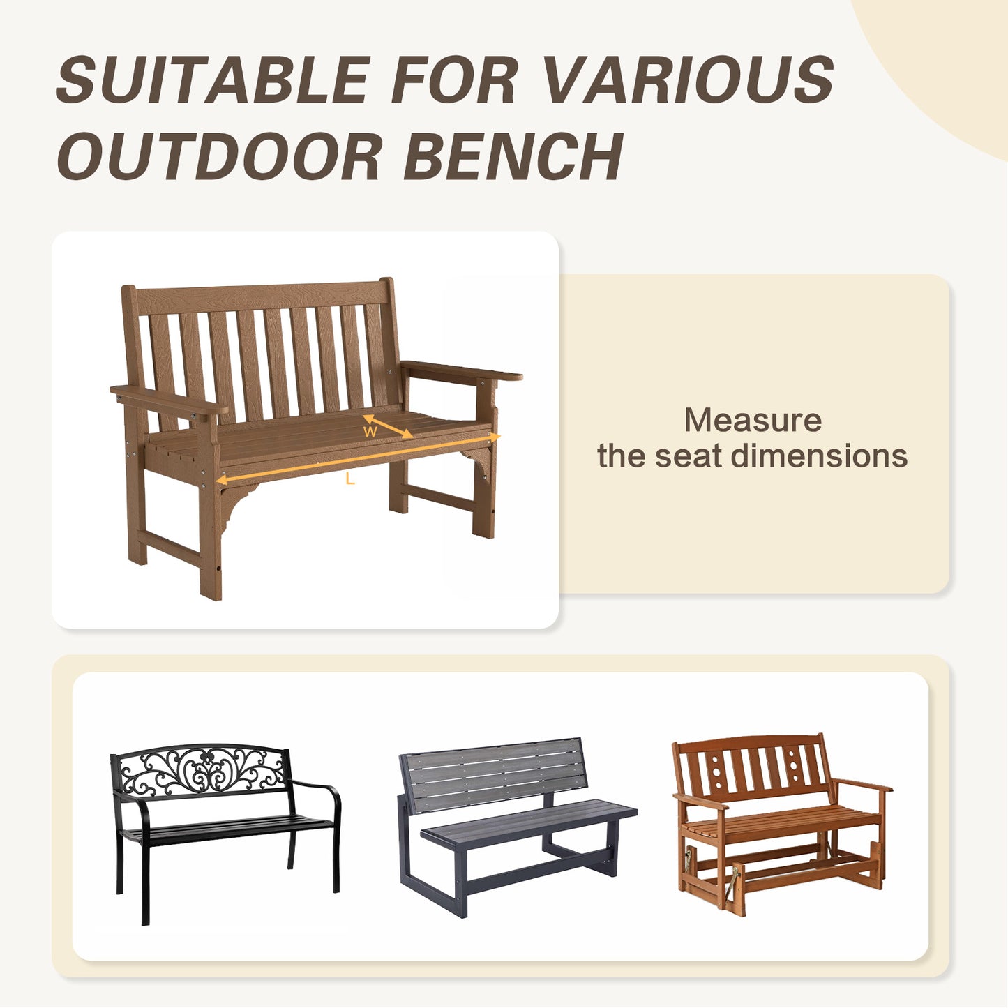 Outdoor Polyester Tufted Bench Cushion, Water & Fade Resistant, Brown - Aoodor