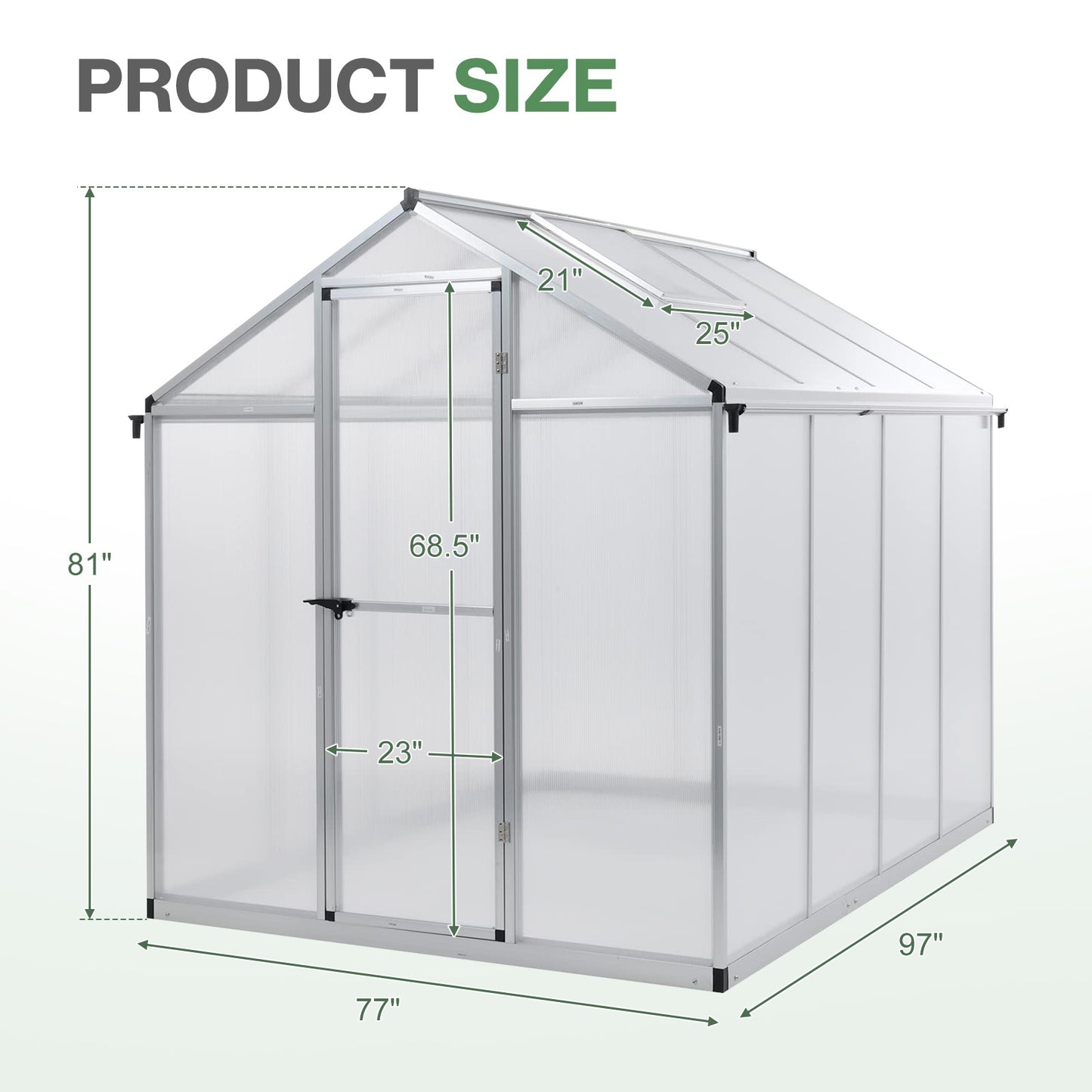 6x8/6x10 ft. Walk-in Polycarbonate Greenhouse with Roof Vent and Door lock