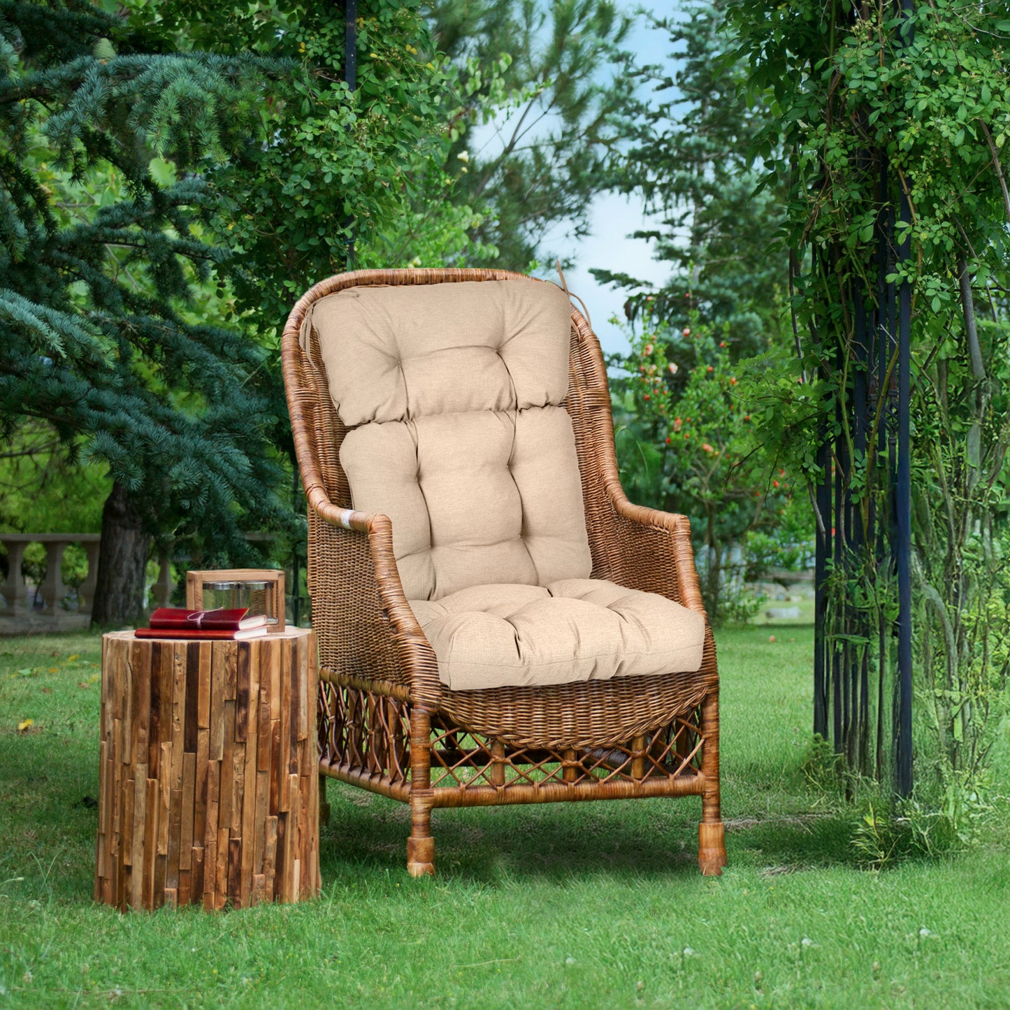 Tufted Outdoor High Back Chair Cushions Patio Rocking Pads for Furniture, Khaki