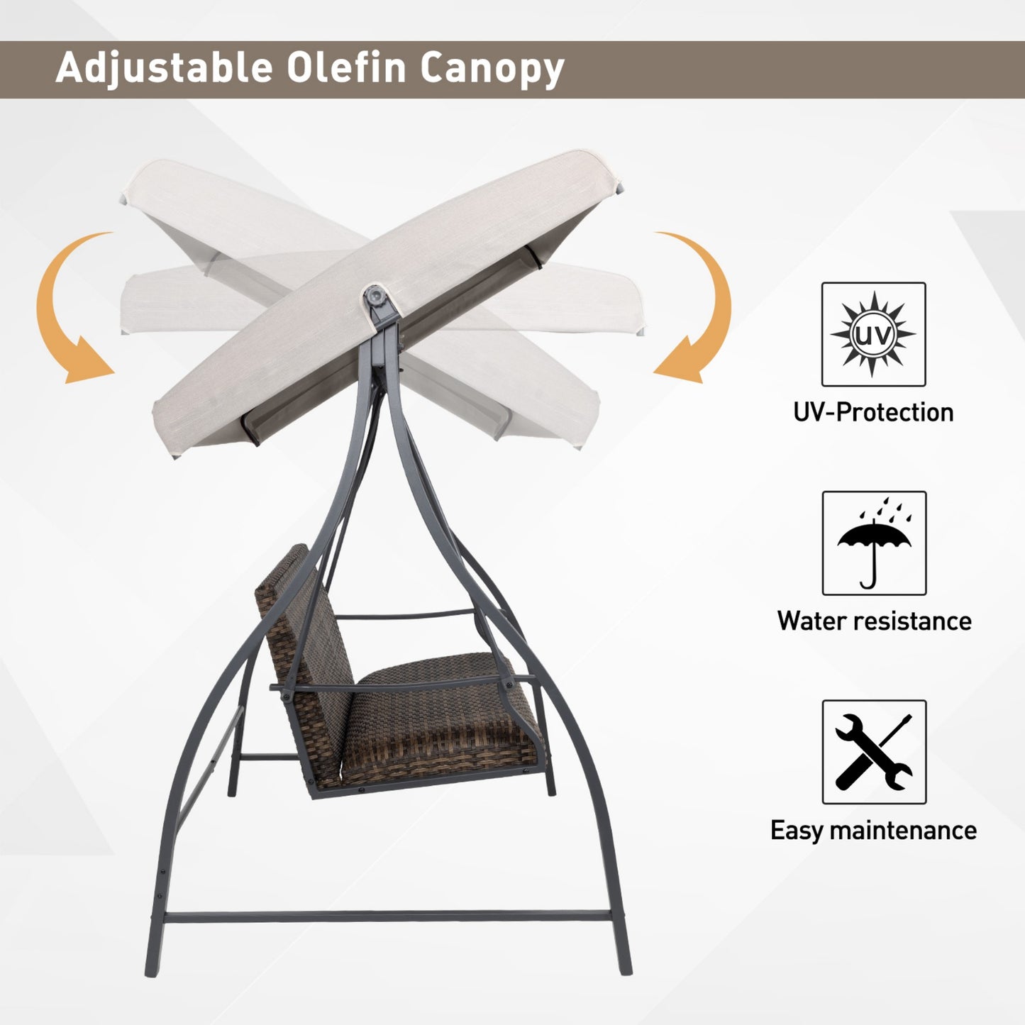 3-Seat Outdoor Rattan Patio Swing with Adjustable Canopy