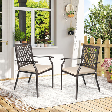 2-Piece Set Outdoor Patio Metal Dining Chairs with Seat Cushions - Aoodor