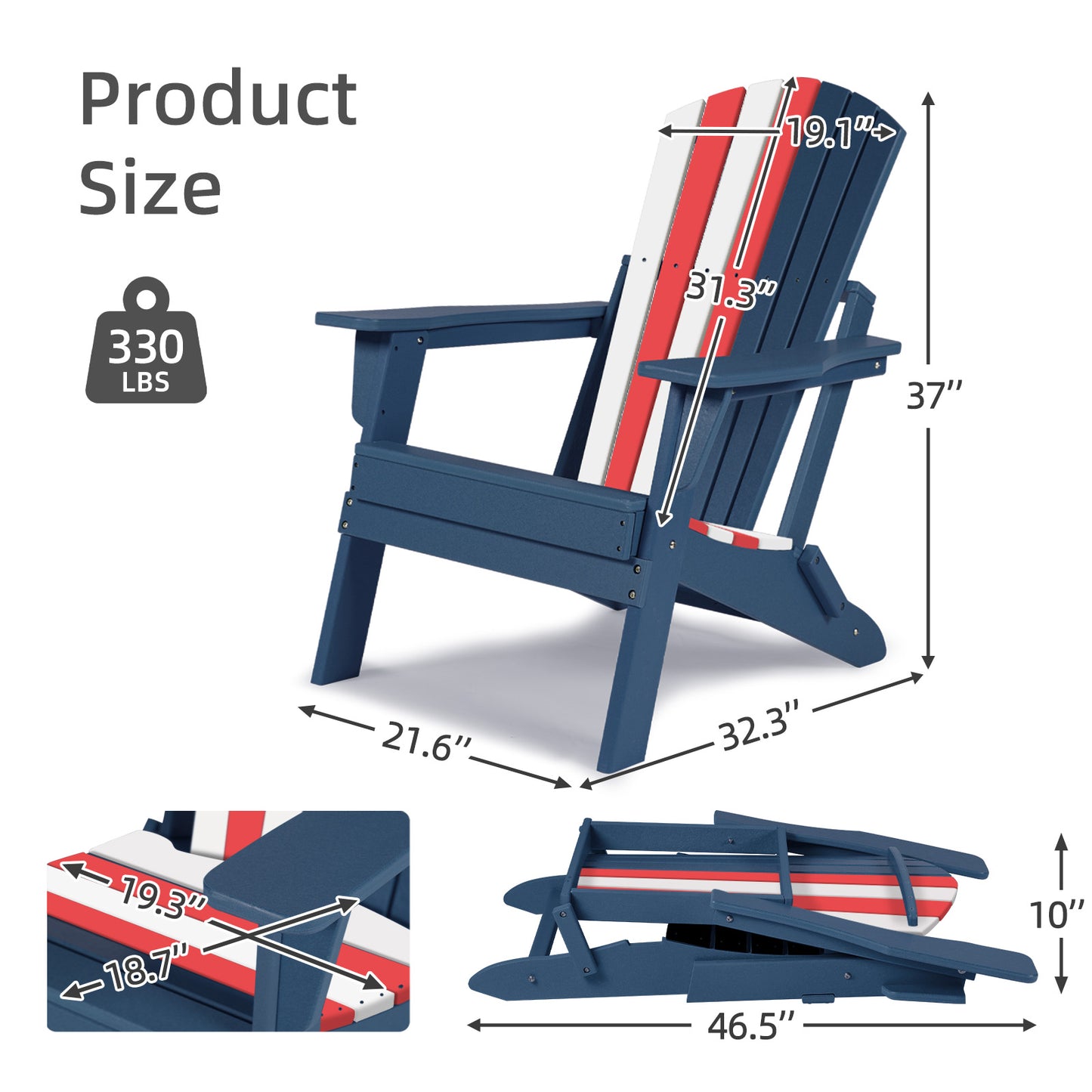 32.3x21.6x37 inch Folding Adirondack Chair