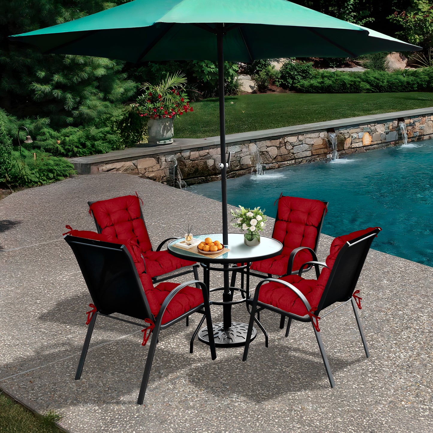 Tufted Outdoor High Back Chair Cushions Patio Rocking Pads for Furniture, Red