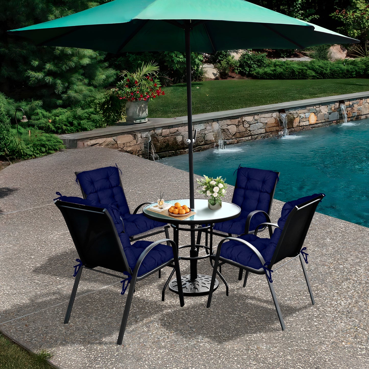 Tufted Outdoor High Back Chair Cushions Patio Rocking Pads for Furniture, Dark Blue