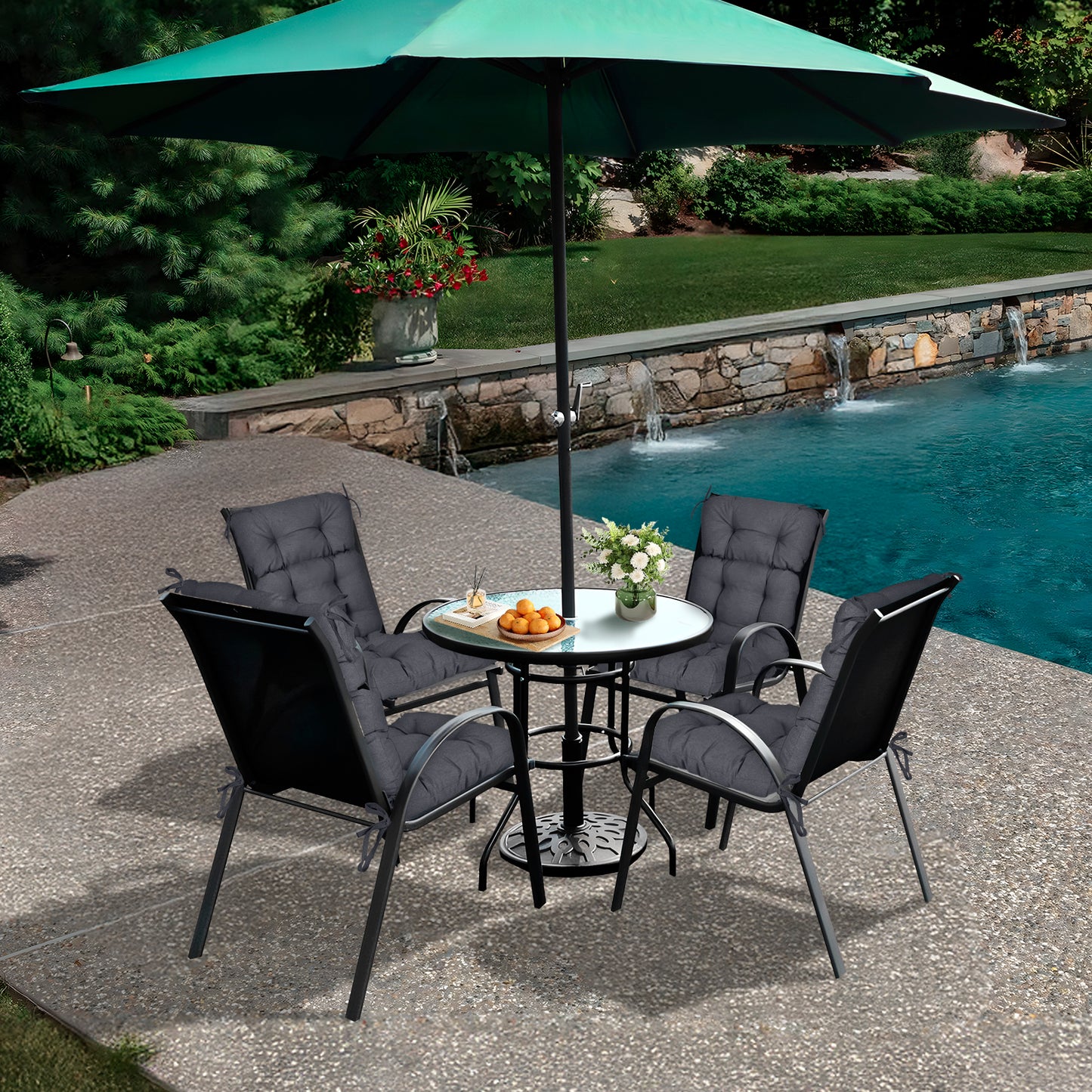 Tufted Outdoor High Back Chair Cushions Patio Rocking Pads for Furniture, Dark Gray