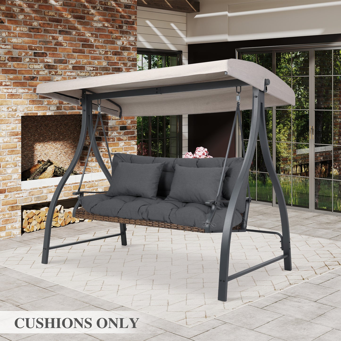 59" Tufted Porch Swing Cushions, Extra 5.1" Thick Outdoor Swing Bench Replacement Cushion with Backrest and 2 Pillows - Dark Gray - Aoodor