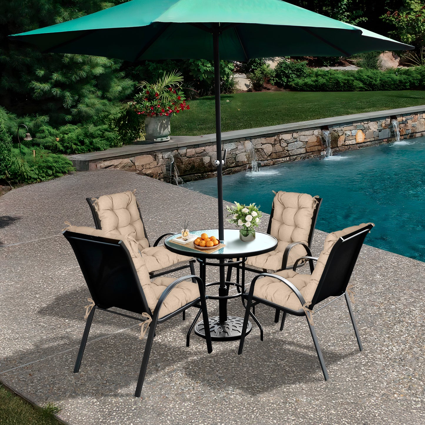 Tufted Outdoor High Back Chair Cushions Patio Replacement Cushion, Khaki