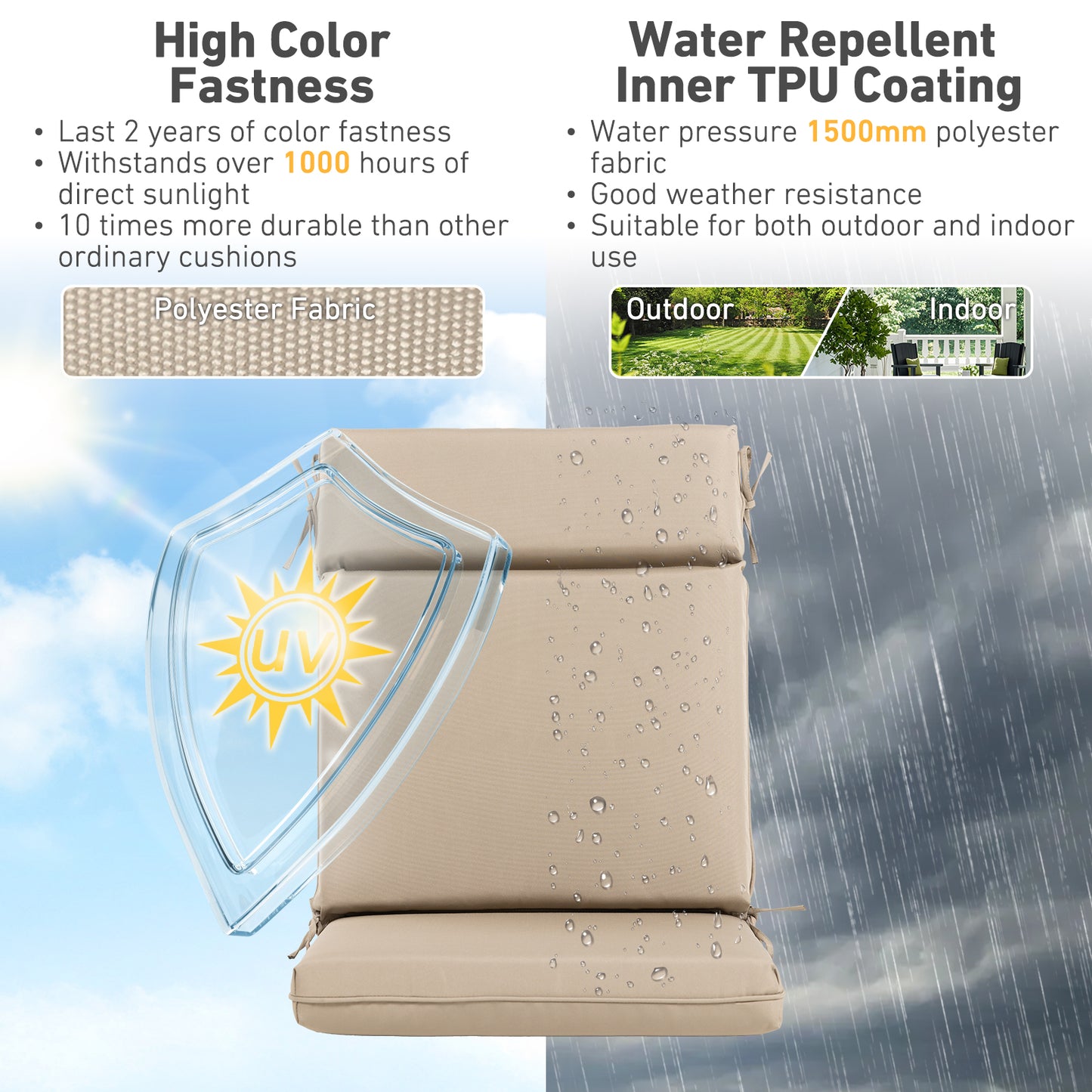 Outdoor Polyester High Back Dining Chair Cushion Set - Khaki
