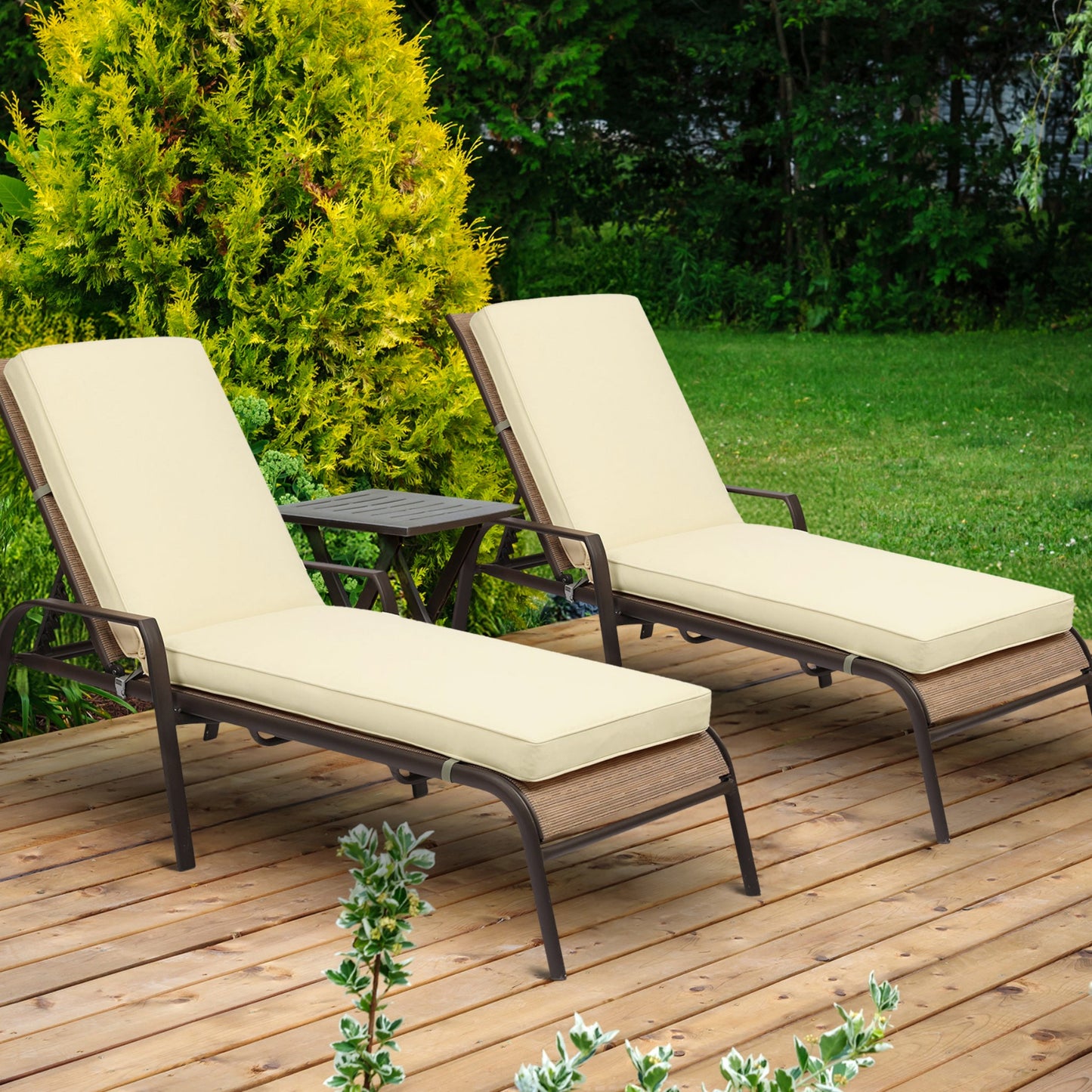 72x21x3 inch Patio Chaise Lounger Cushions Set of 2 - Beige