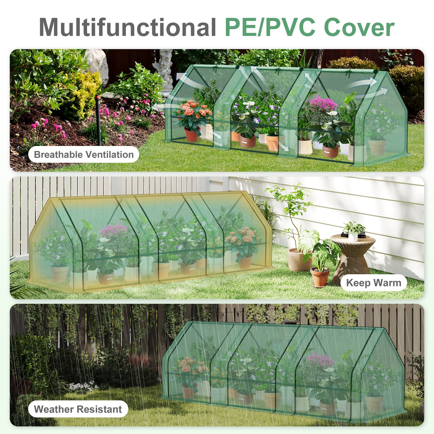 9x3x3 ft. Mini Greenhouse with 3 Zipper Doors, Water Resistant UV Protected - Aoodor