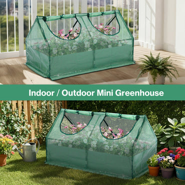 Raised Garden Bed with Mini Greenhouse Cover, Green PE Planter Box Kit - Aoodor