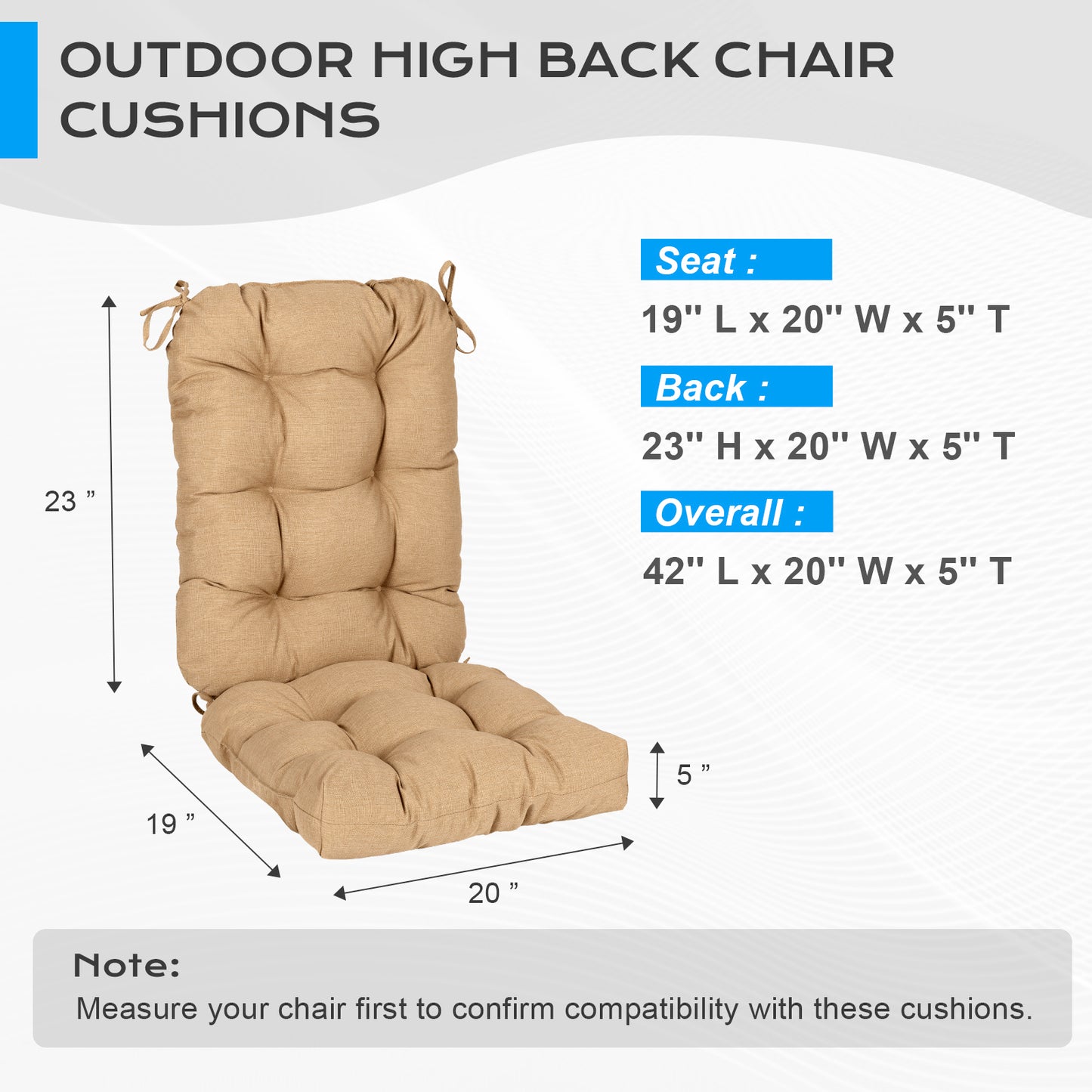 Tufted Outdoor High Back Chair Cushions Patio Replacement Cushion, Brown
