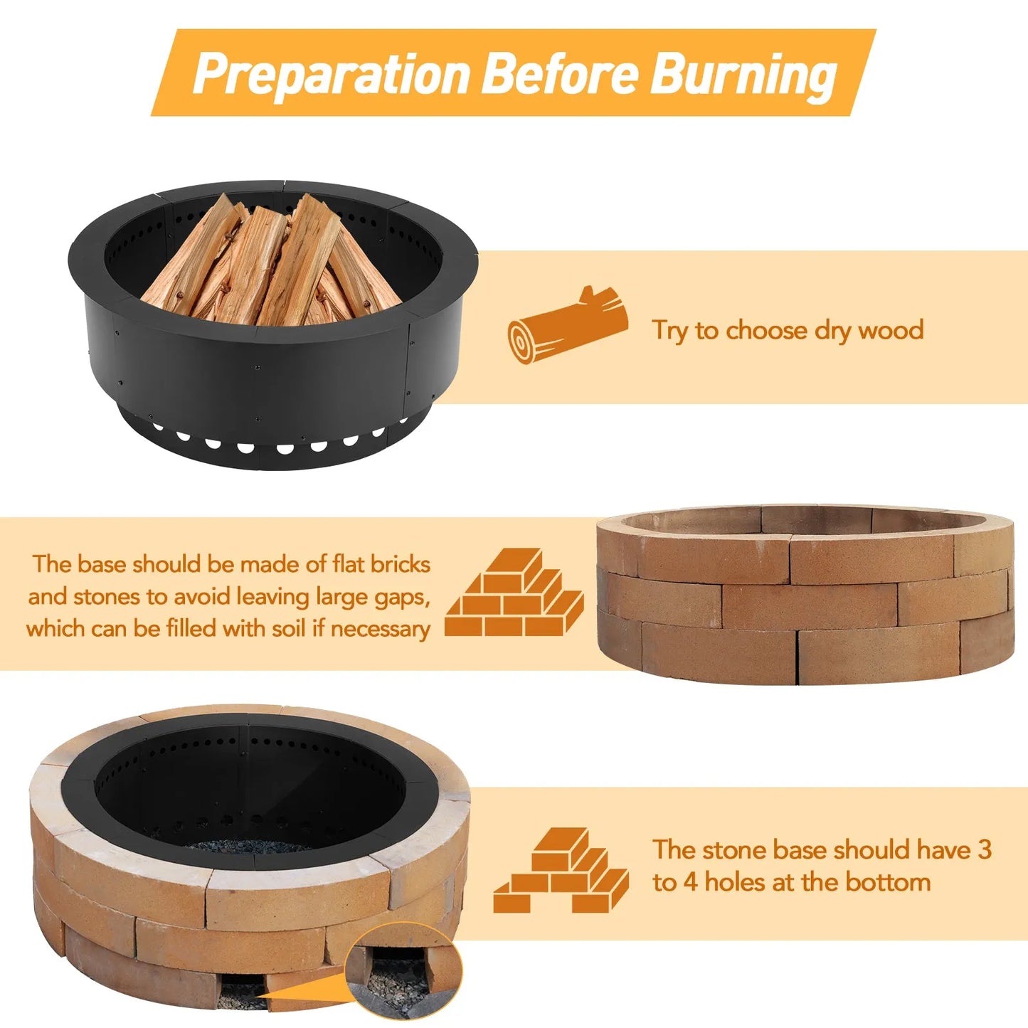 36 inch Round Low-Smoke Fire Pit Ring, Double Layer Heavy Duty Metal Fire Pit Insert Liner - Aoodor