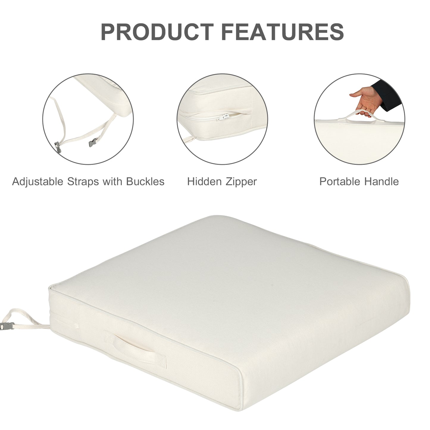 Outdoor Chair Cushions Set of 2 with Handle and Ties, Water Resistant Patio Seat Pads, Ivory
