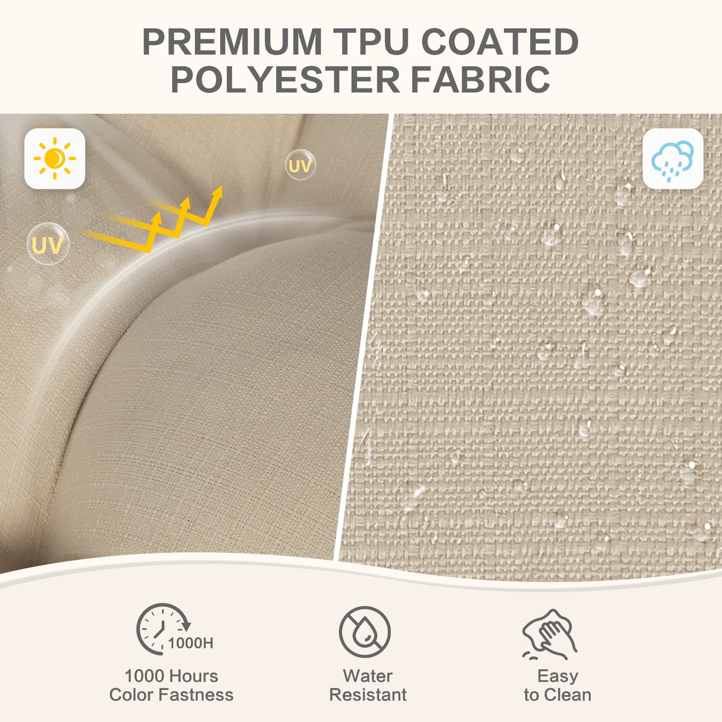 19x19x5 Inch Tufted Outdoor Chair Cushions, Water and Fade Resistant Polyester Dining Chair Pads with Ties - Khaki