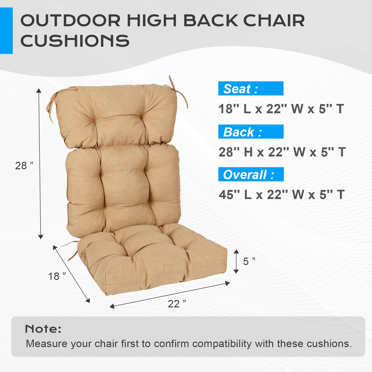 Tufted Outdoor High Back Chair Cushions Patio Rocking Pads for Furniture, Brown